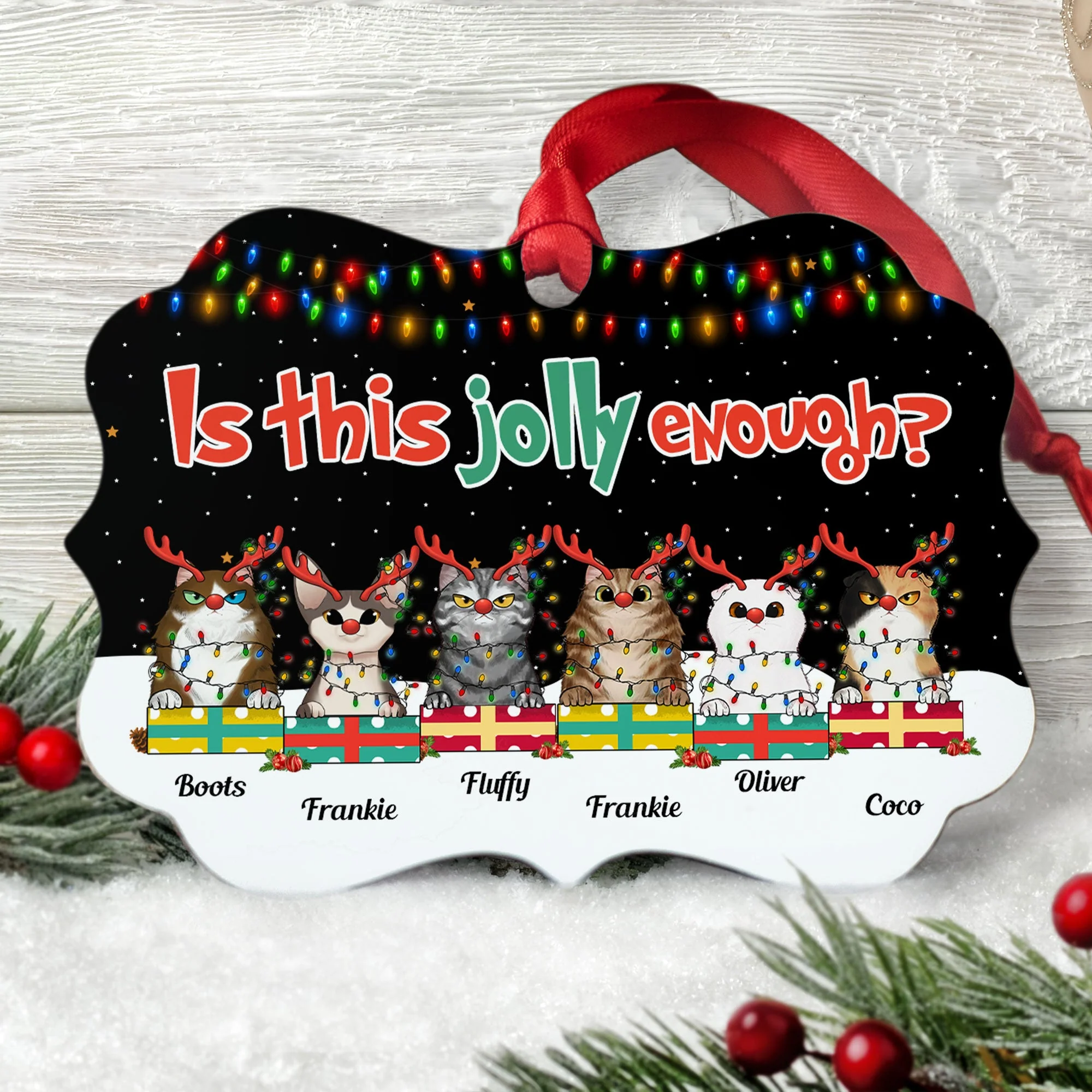 Is This Jolly Enough? - Personalized Aluminum Ornament - Christmas, New Year Gift For Cat Mom, Cat Lover, Cat Owner - Image 2