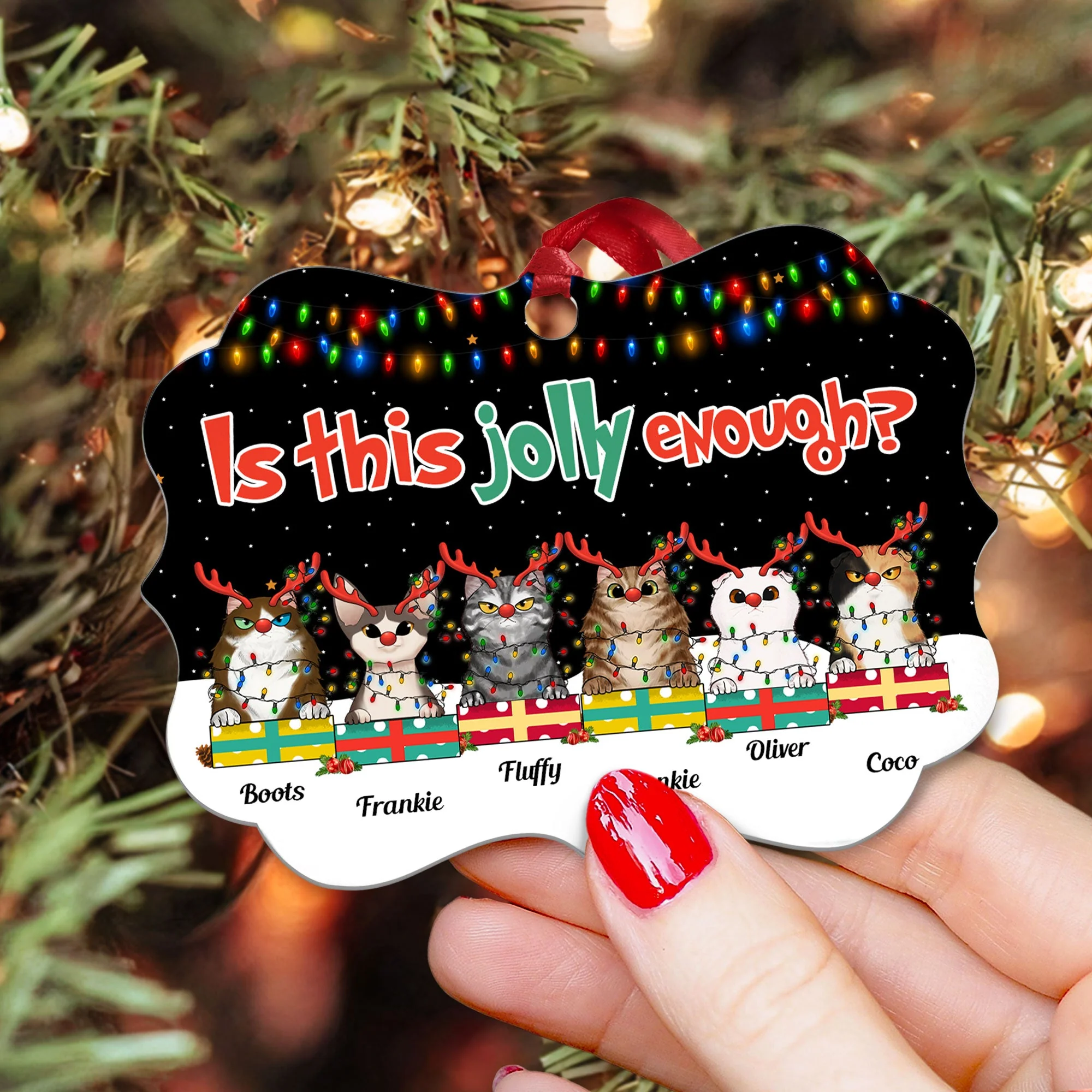 Is This Jolly Enough? - Personalized Aluminum Ornament - Christmas, New Year Gift For Cat Mom, Cat Lover, Cat Owner - Image 3