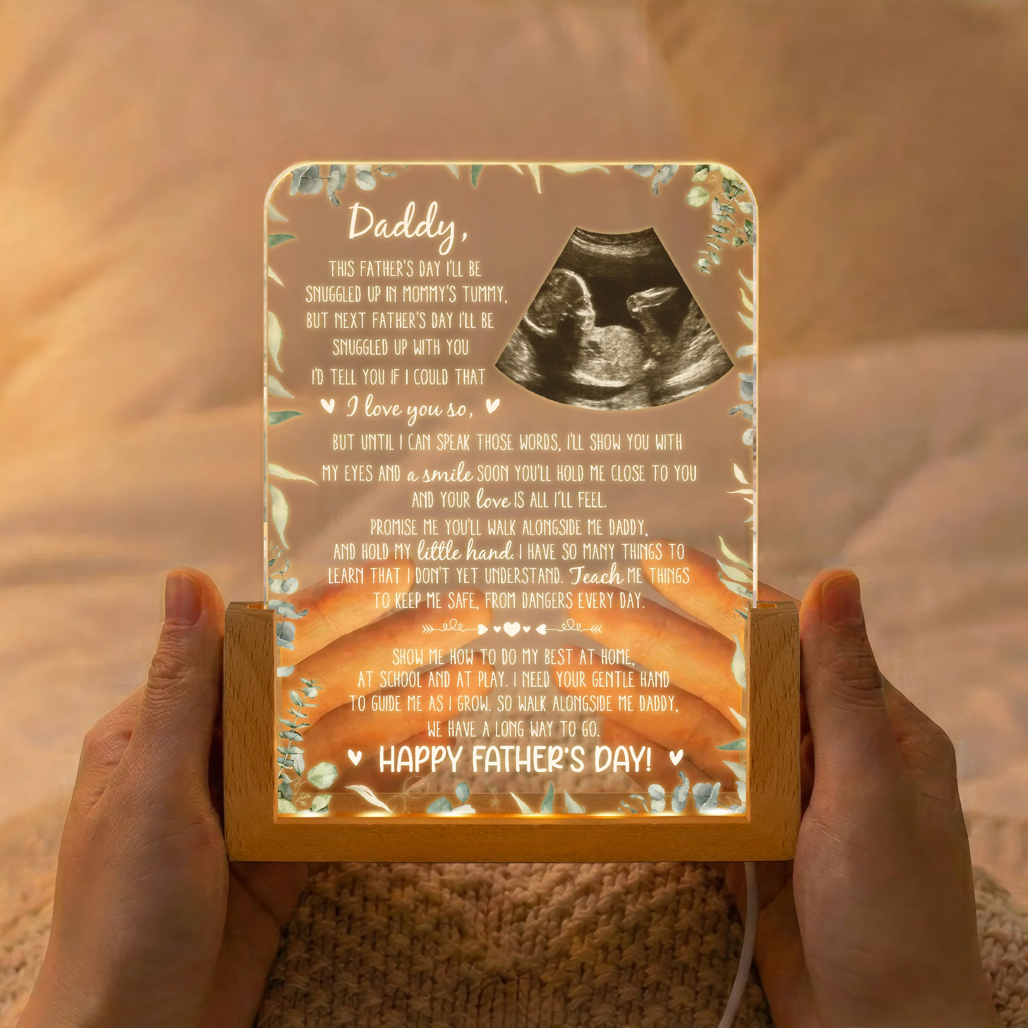 1st Father's Day Gifts, Soon To Be Dad Gift From The Bump I'll Be Snuggled Up - Personalized Night Light - Image 2