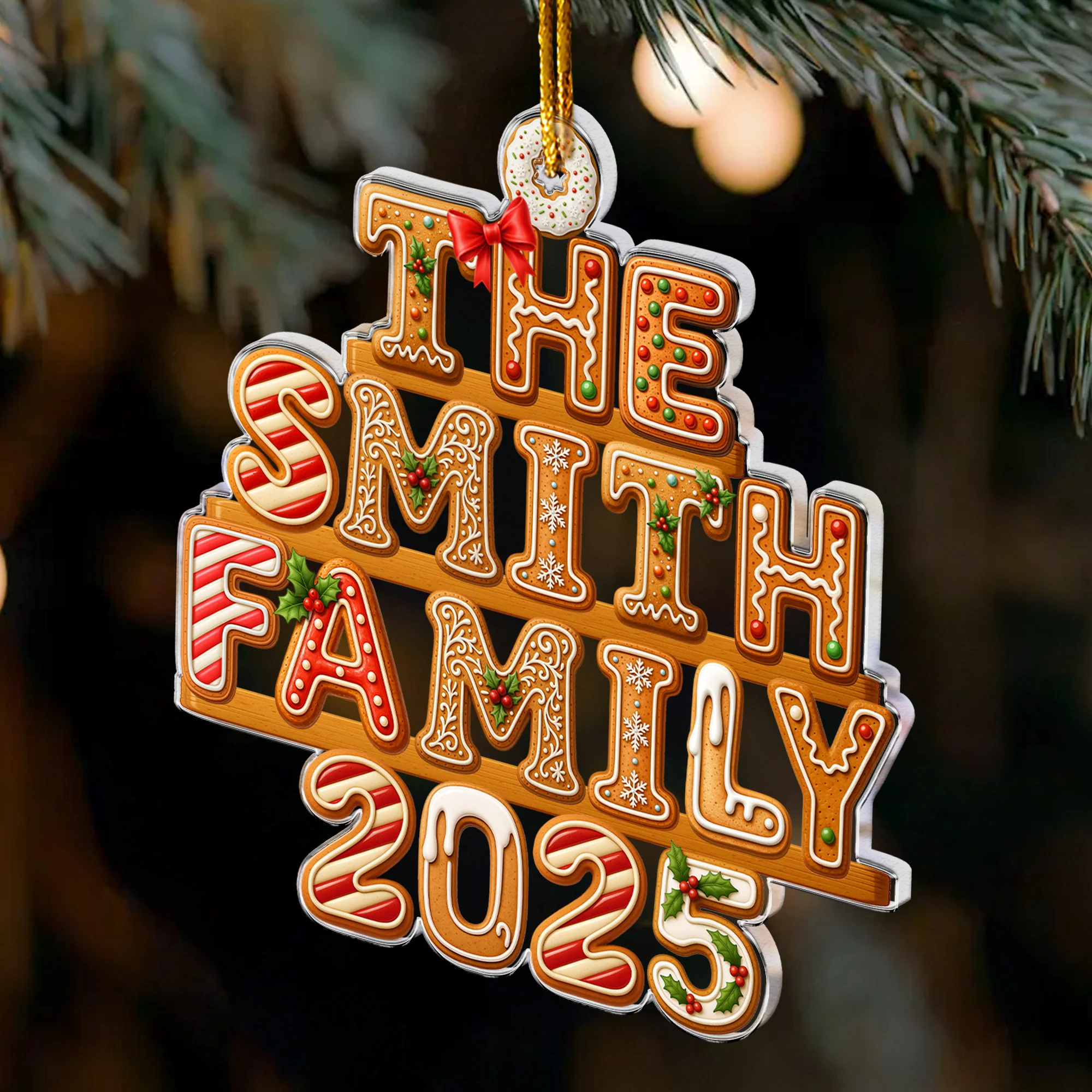 2025 Custom Family Name Gingerbread Letters - Personalized Acrylic Ornament - Image 3