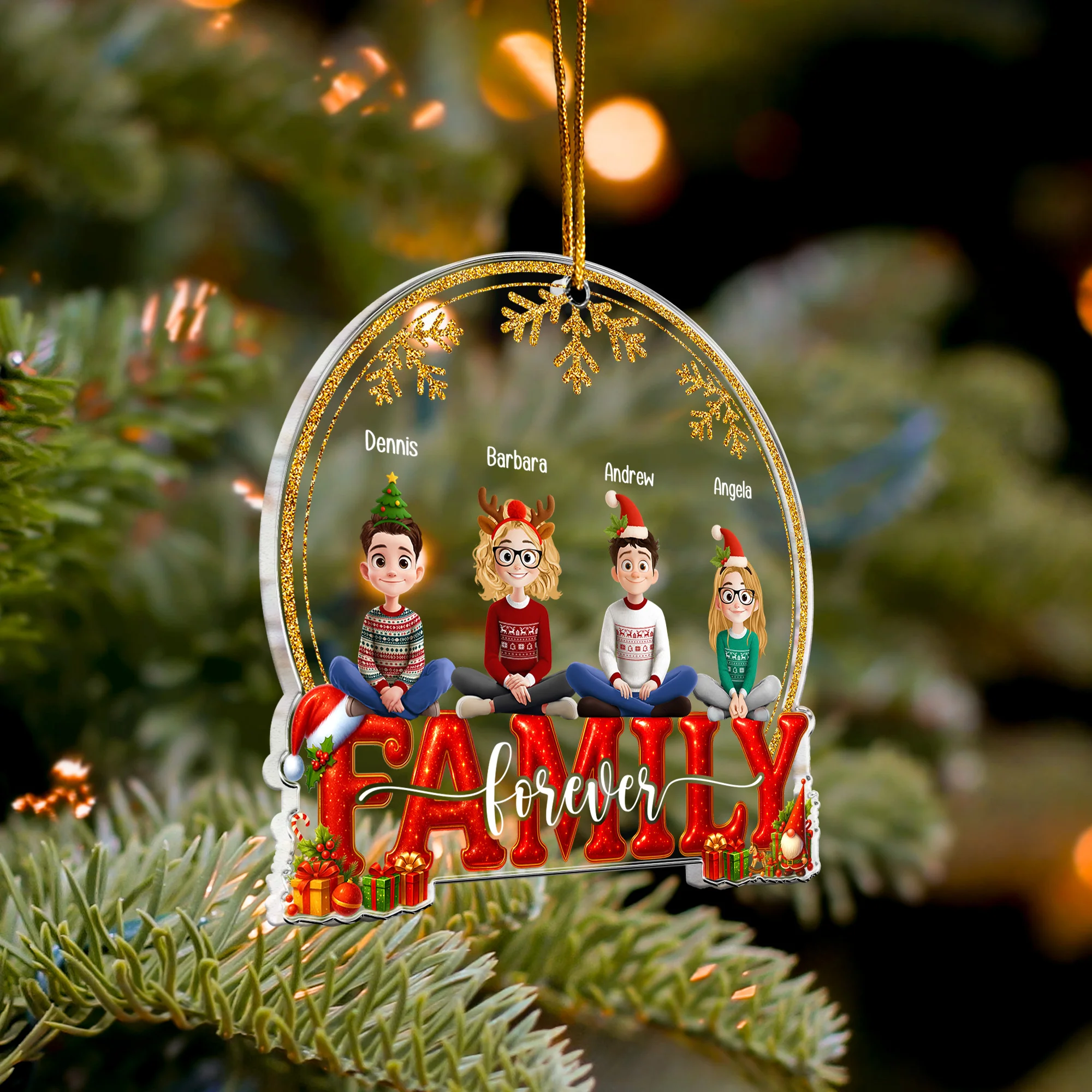 2025 Family, Siblings, Sisters Christmas Gold & Red - Personalized Acrylic Ornament - Image 4