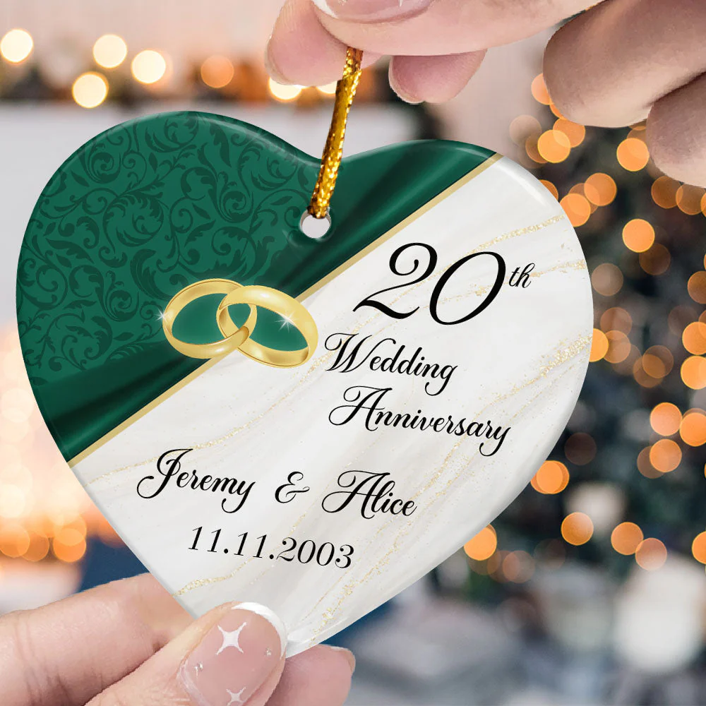 20th Wedding Anniversary - Personalized Heart Shaped Ceramic Ornament - Image 2