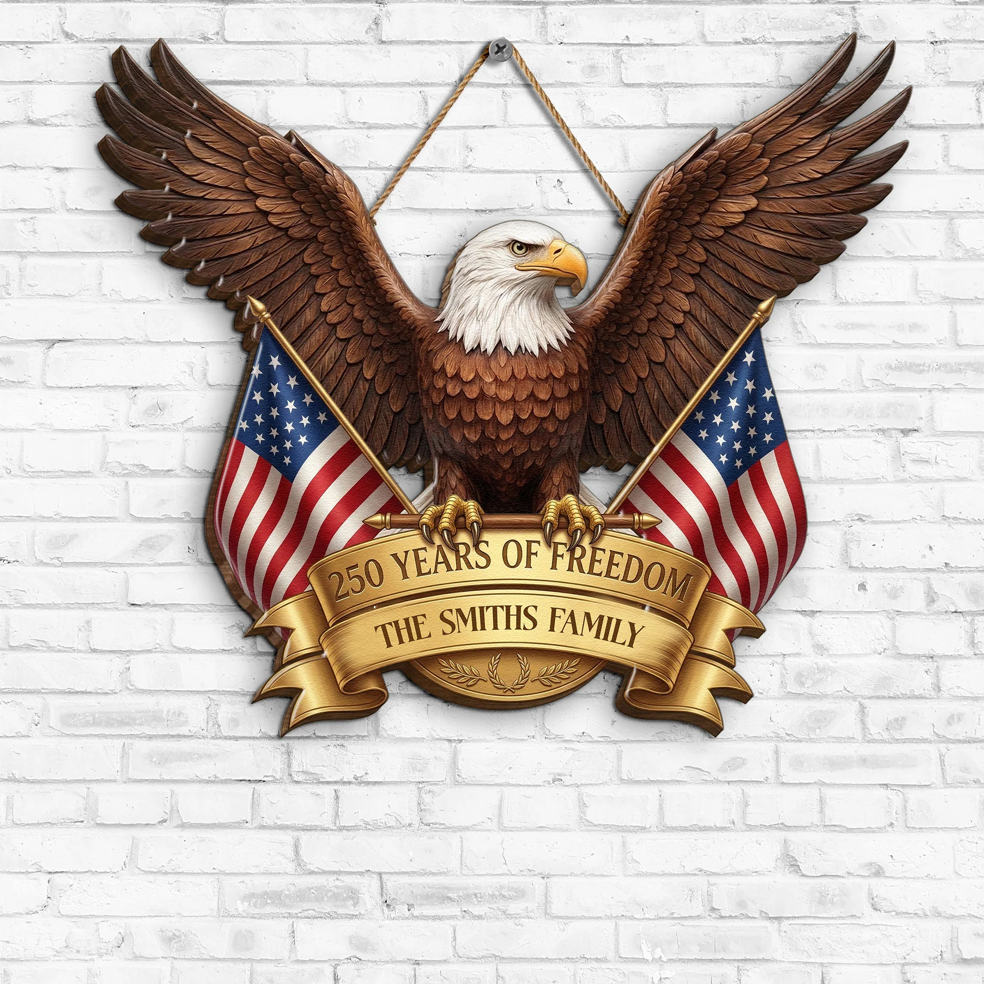 250 Years Of Freedom - American Eagle - Personalized Wood Sign - Image 3
