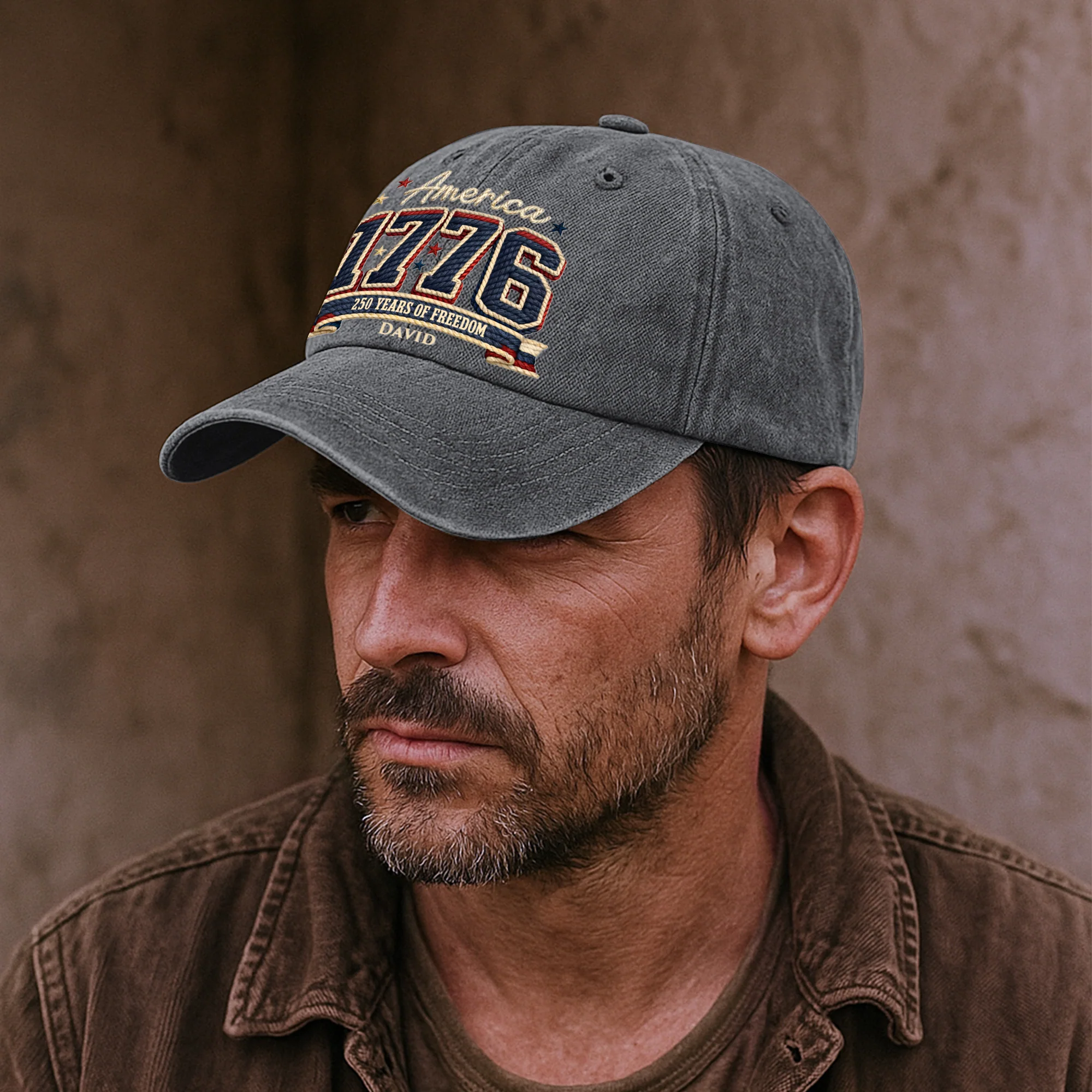 250 Years Of Freedom Faux Pattern - Personalized Distressed Denim Cap - Image 4