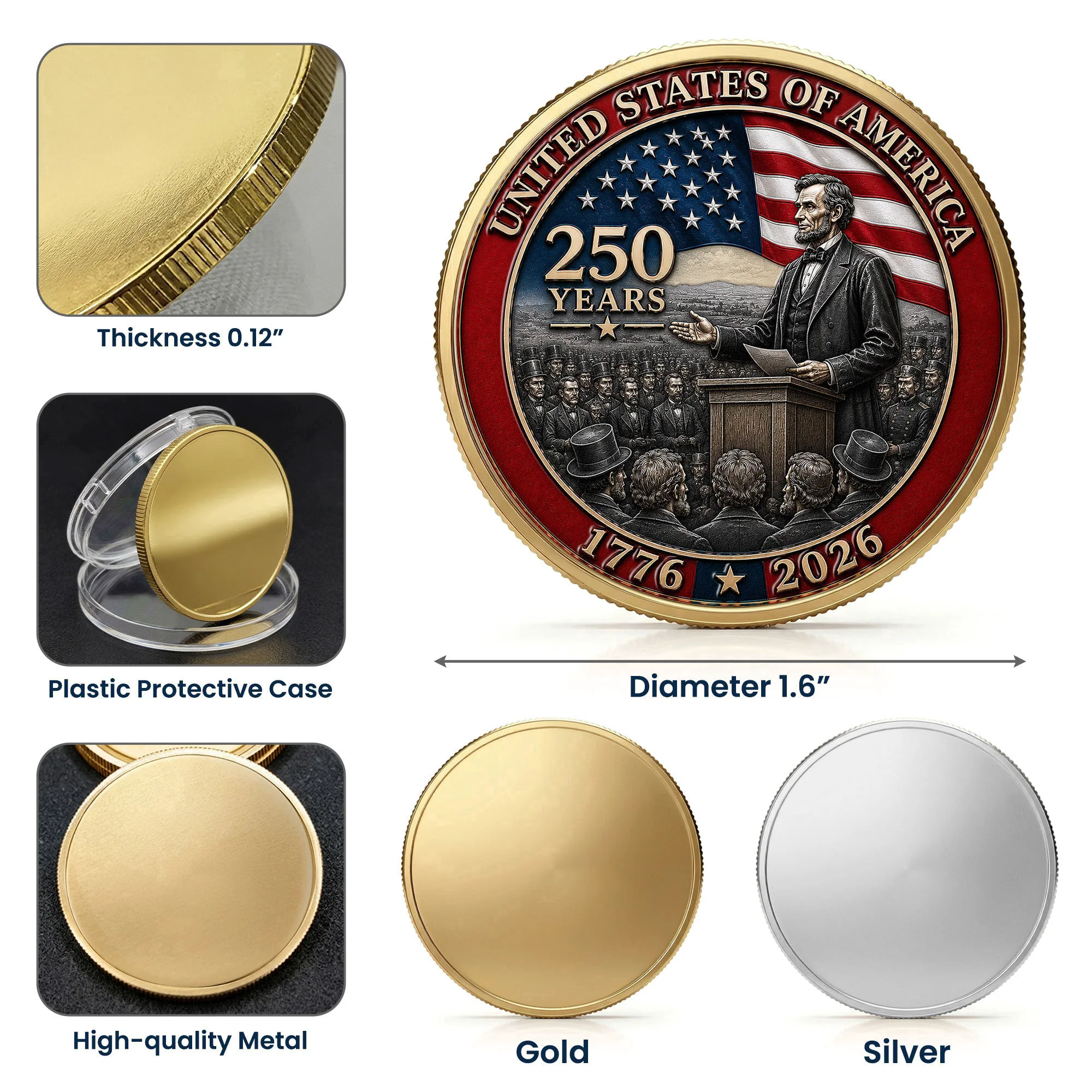 250 Years Of Freedom Gettysburg Address - Coin - Image 7