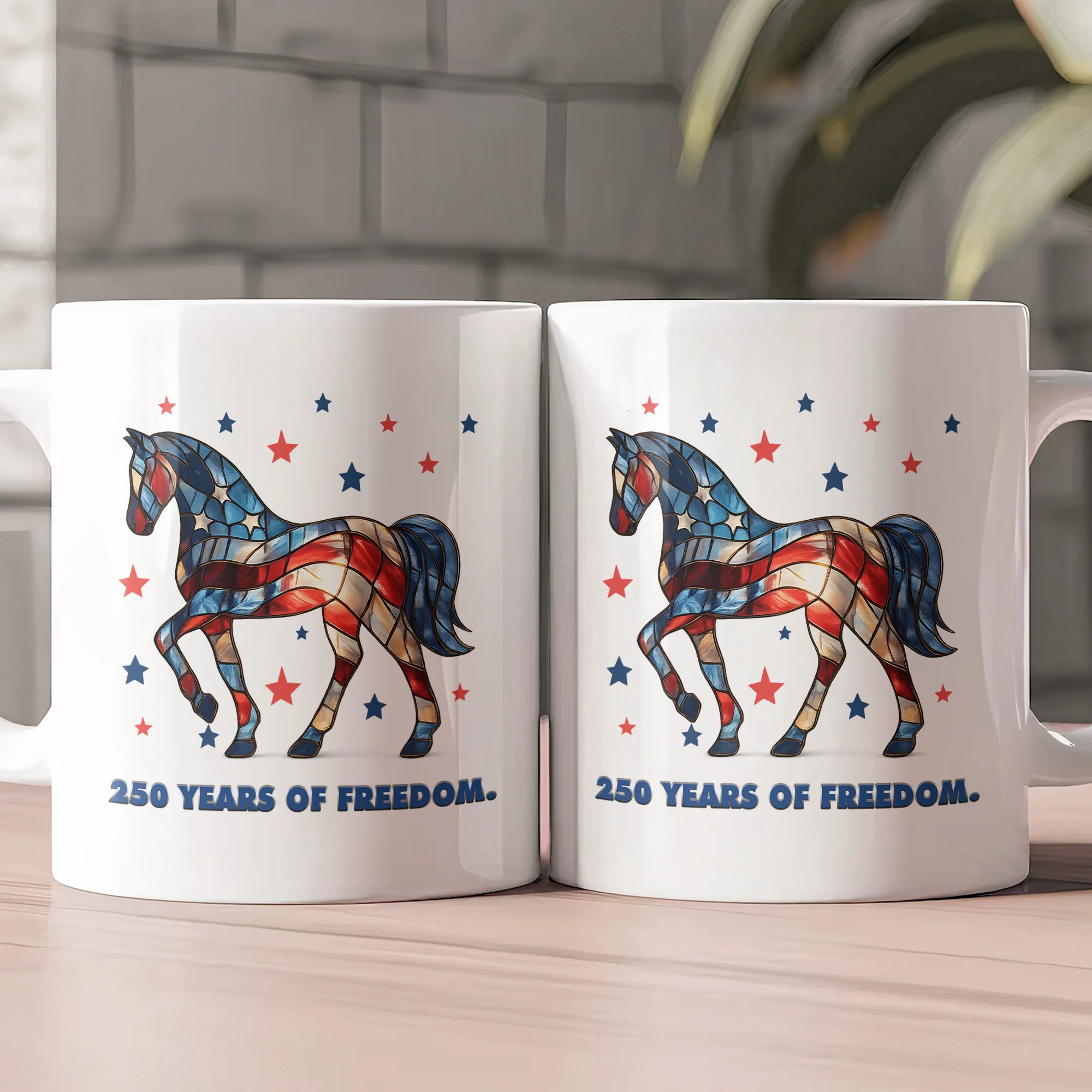 250 Years Of Freedom Horse Lovers Stained Glass Print - Mug - Image 2