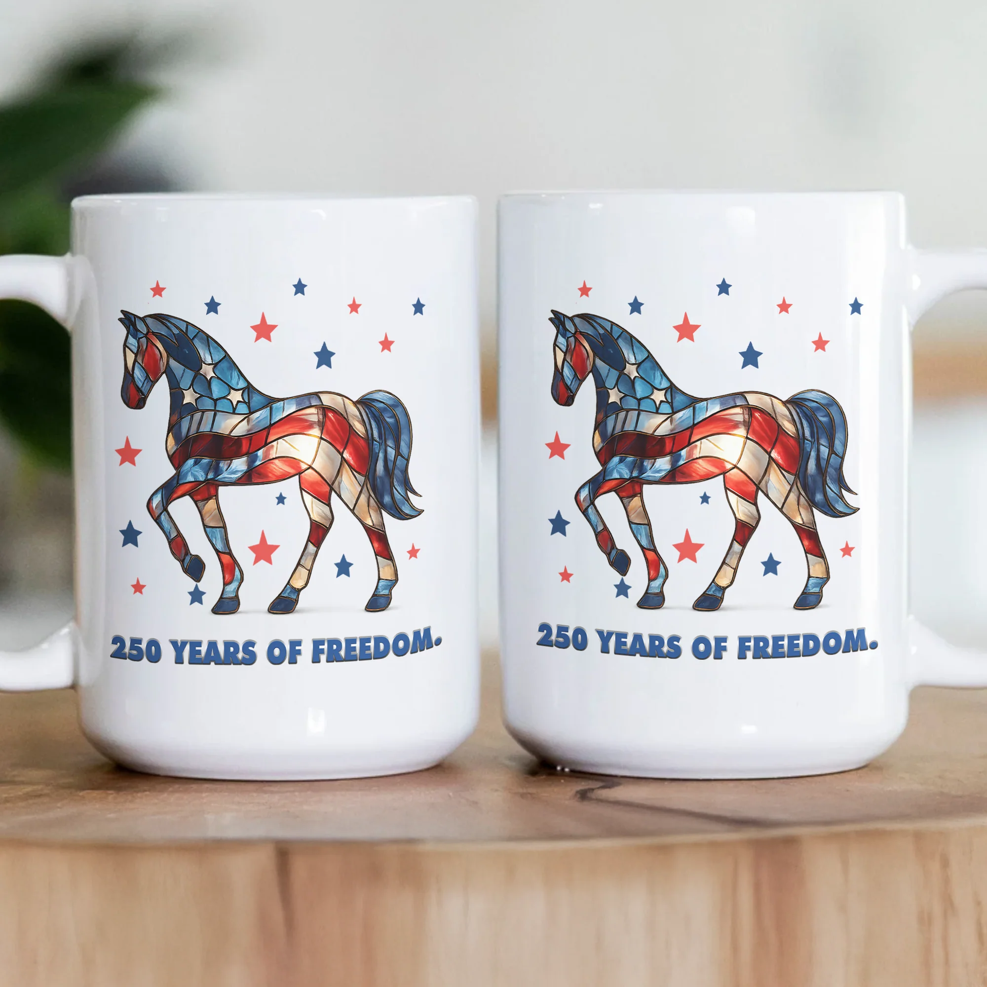 250 Years Of Freedom Horse Lovers Stained Glass Print - Mug - Image 3