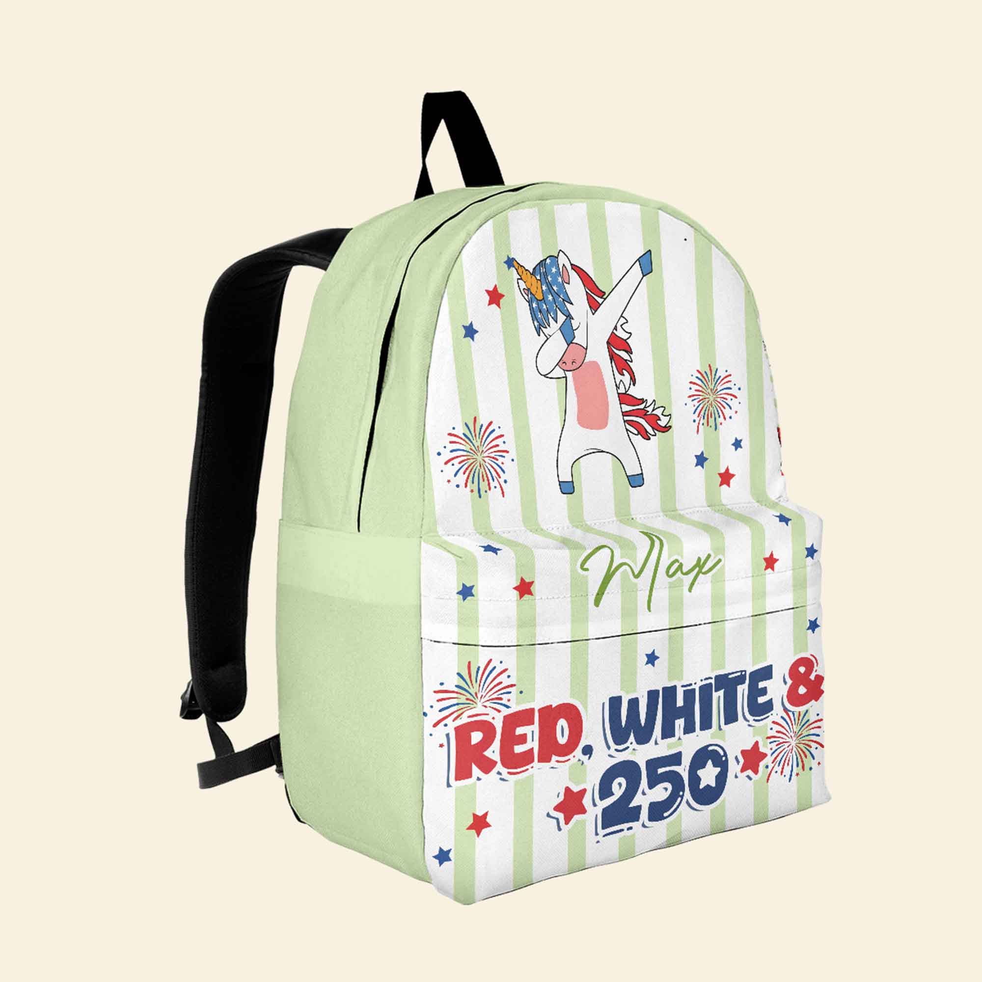 250 Years Of Freedom Kids Custom Name Patriotic Goose, Racoon - Personalized Backpack - Image 3