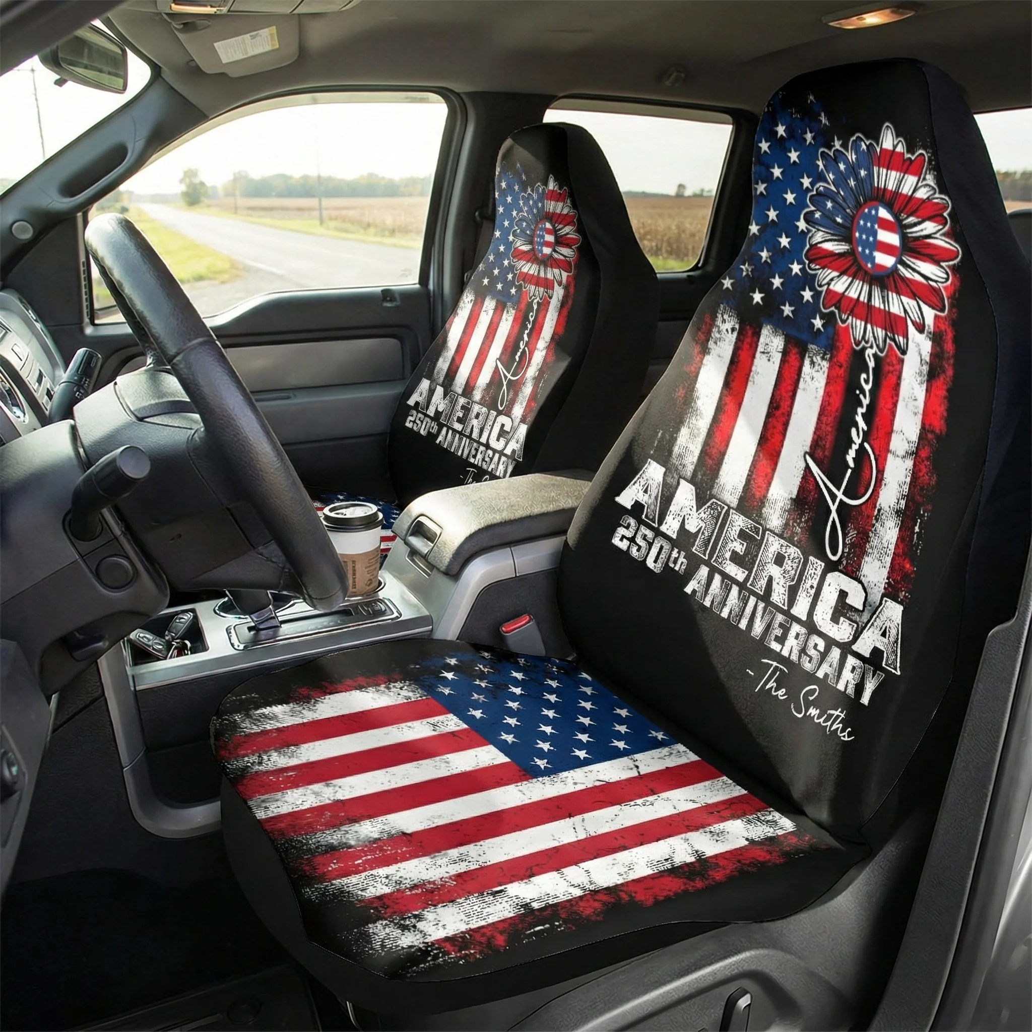 250 Years Of Freedom Sunflower - Personalized Car Seat Cover - Image 2