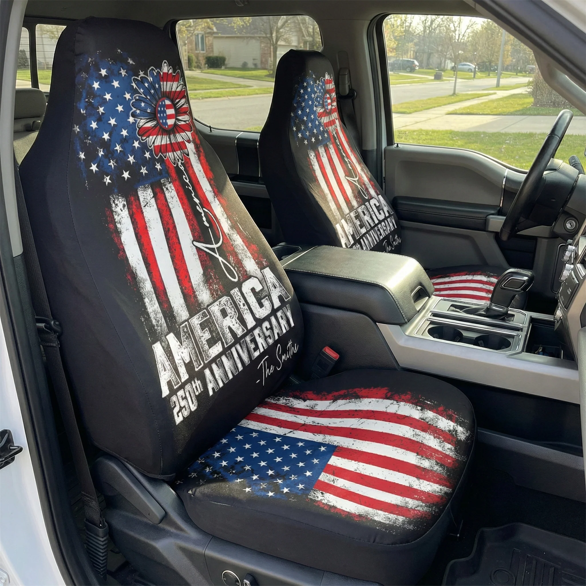 250 Years Of Freedom Sunflower - Personalized Car Seat Cover - Image 3