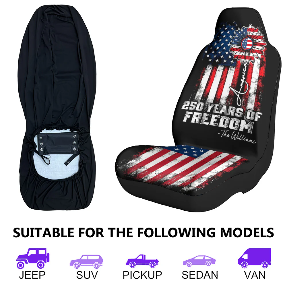 250 Years Of Freedom Sunflower - Personalized Car Seat Cover - Image 4