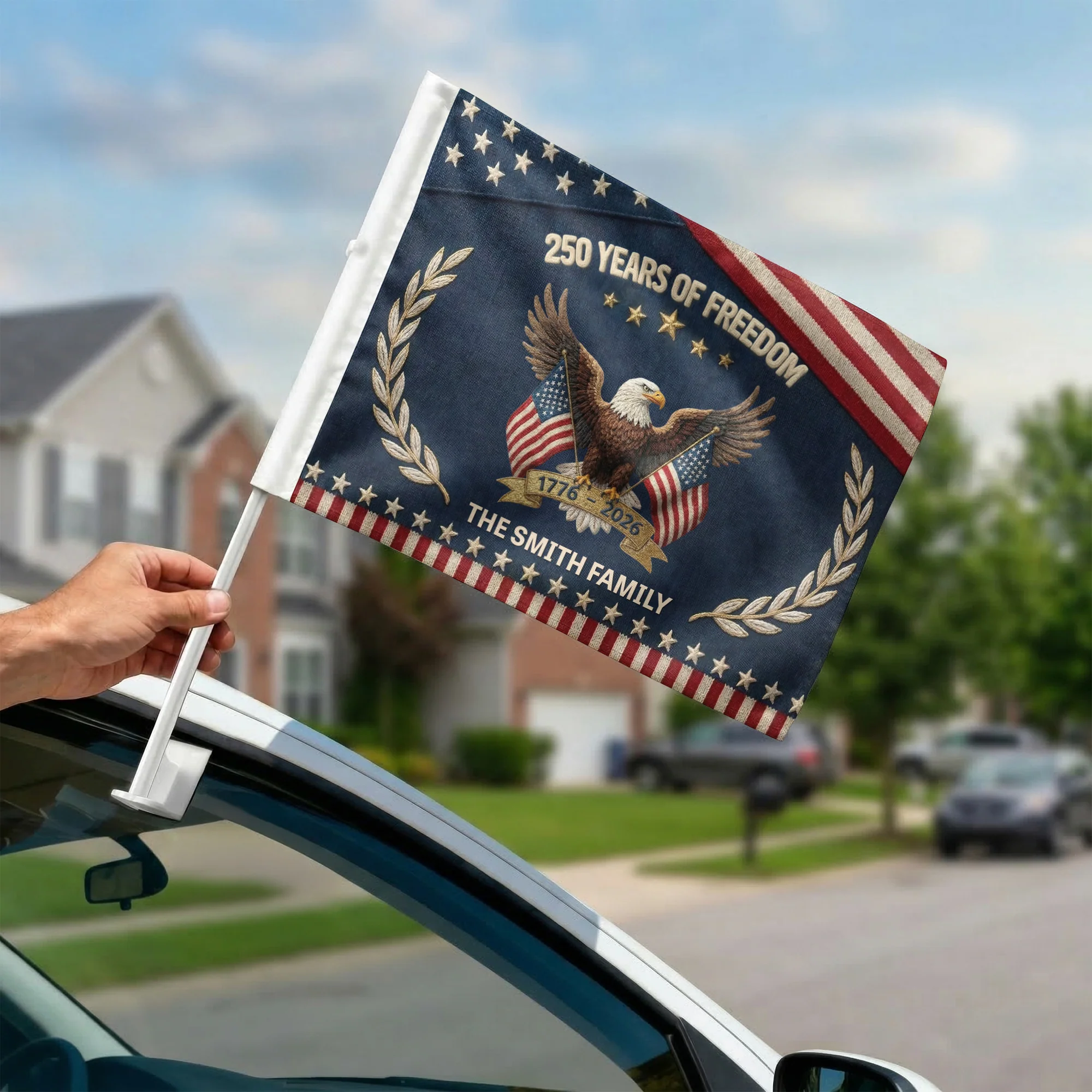 250th Anniversary USA Patriotic Faux Pattern - Personalized Car Flag - Image 3
