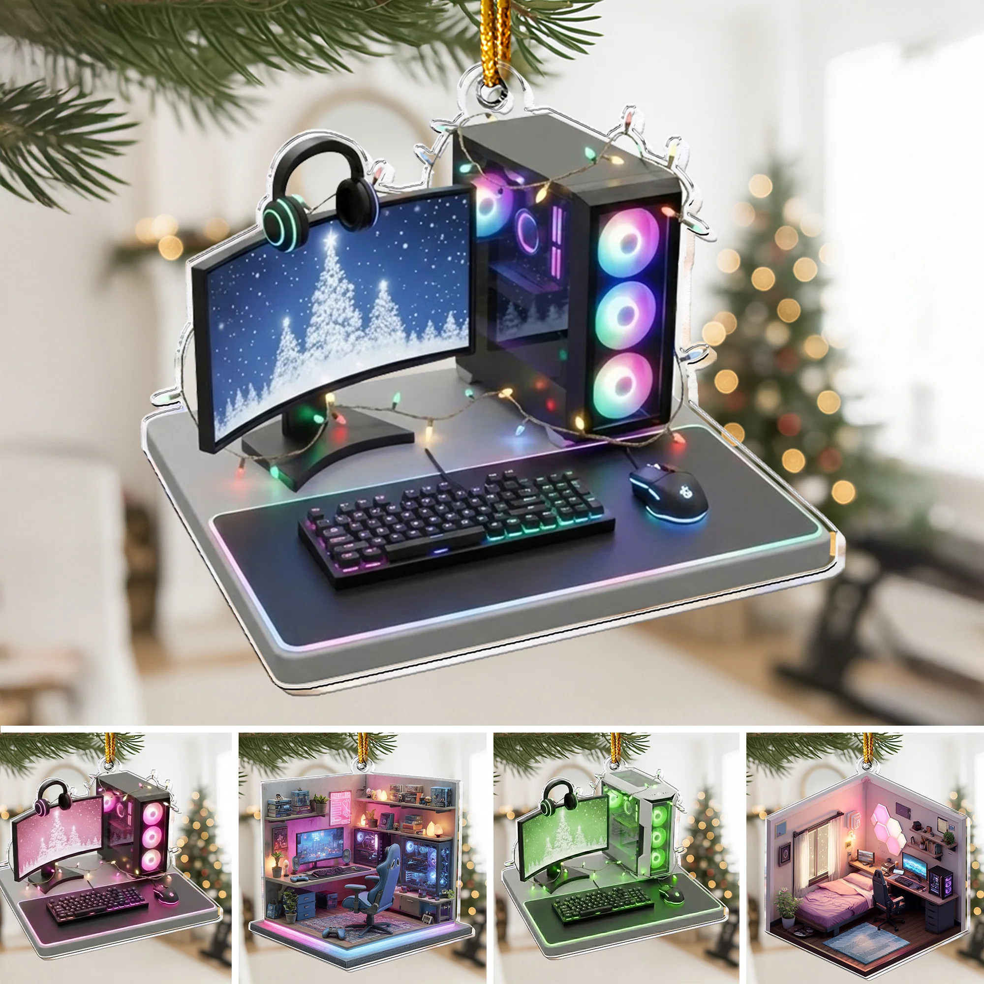 2D Flat Gamer PC Gaming Computer RGB Lights Desk Setup - Acrylic Ornament - Image 5