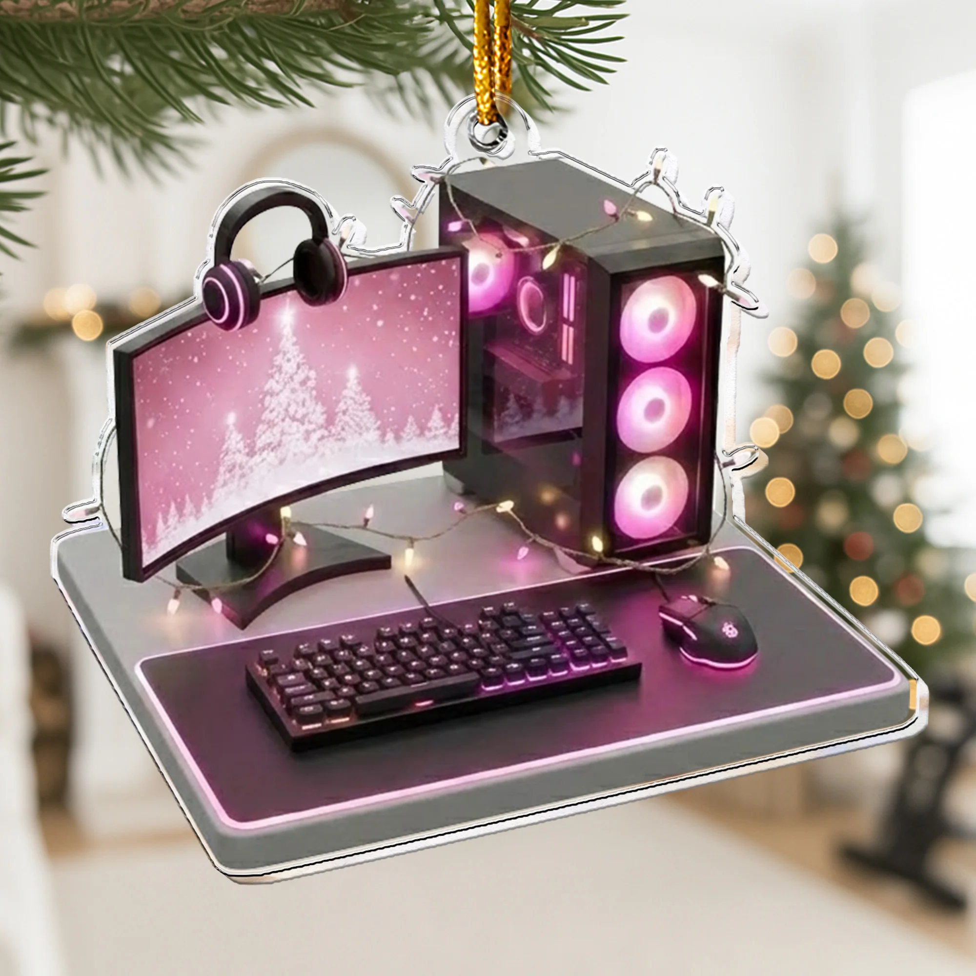 2D Flat Gamer PC Gaming Computer RGB Lights Desk Setup - Acrylic Ornament - Image 7