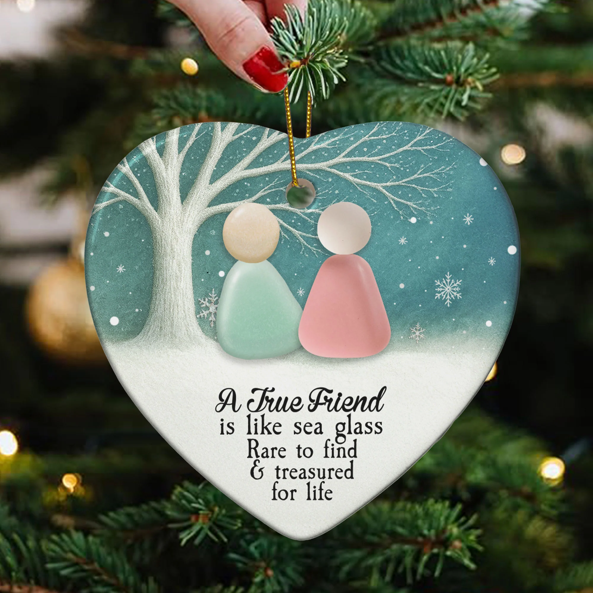 2D Sea Glass Effect Printed Thank You Friendship Christmas Gifts - Ceramic Ornament - Image 2