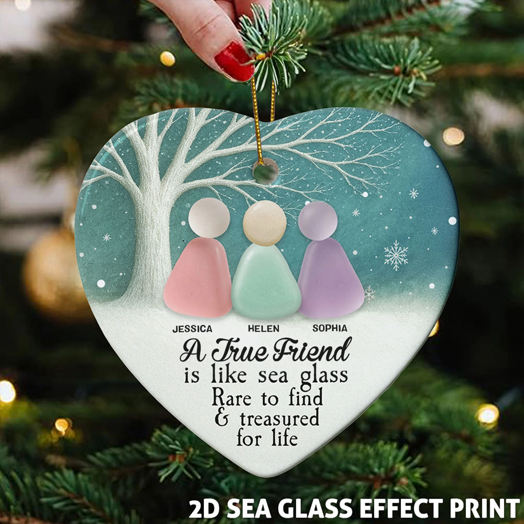 2D Sea Glass Effect Printed Thank You Friendship Gifts - Personalized Ceramic Ornament - Image 2