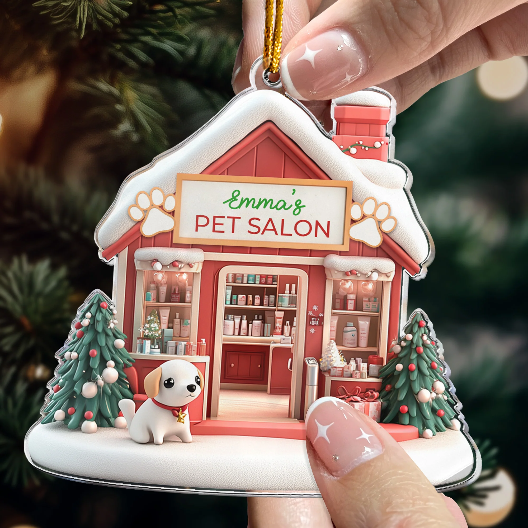 3D Design Pet Salon Pet Grooming Flat Ornament - Personalized Acrylic Ornament - Image 2
