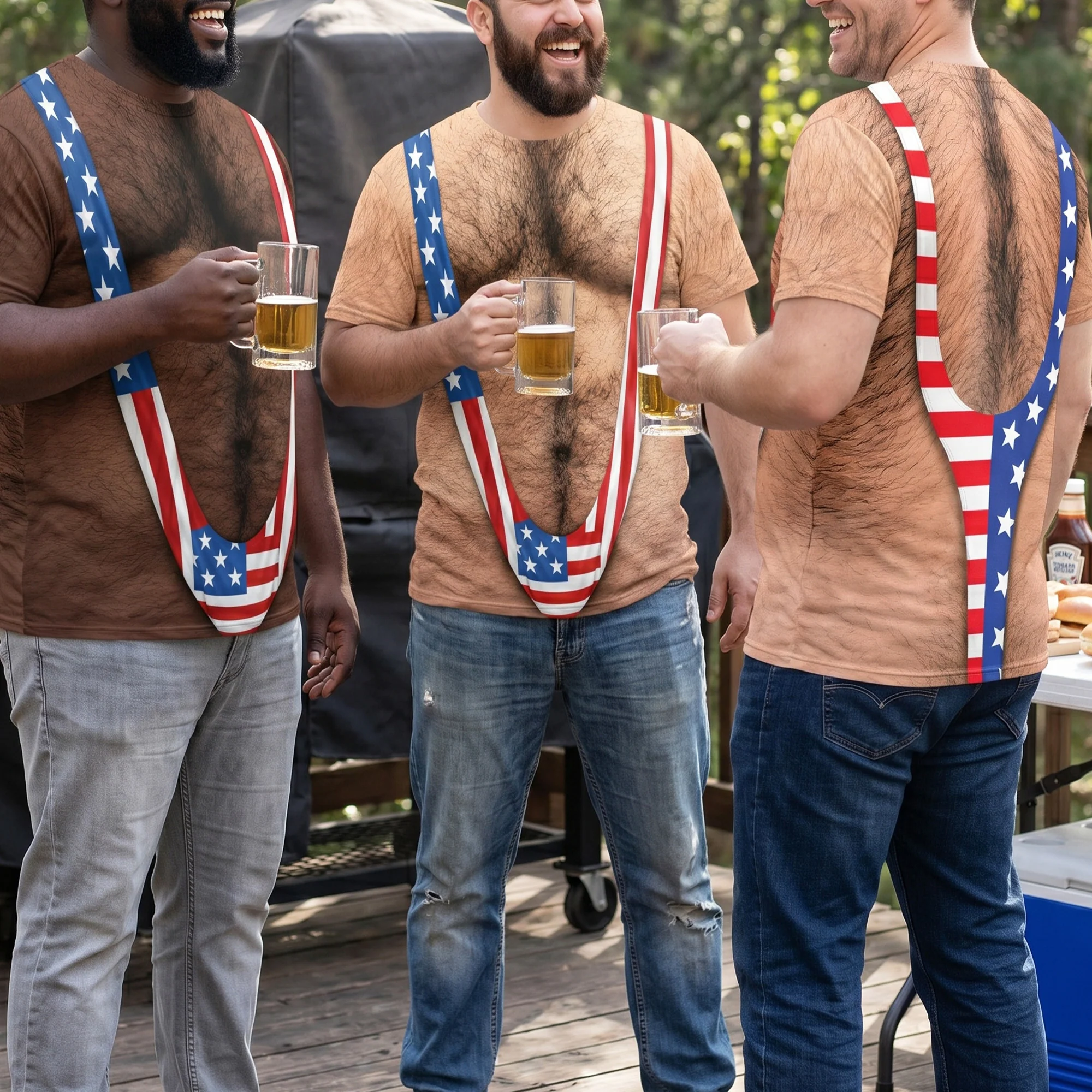3D Hairy Body Swimsuit For For Men, Funny Patriotic - Personalized Shirt - Image 3