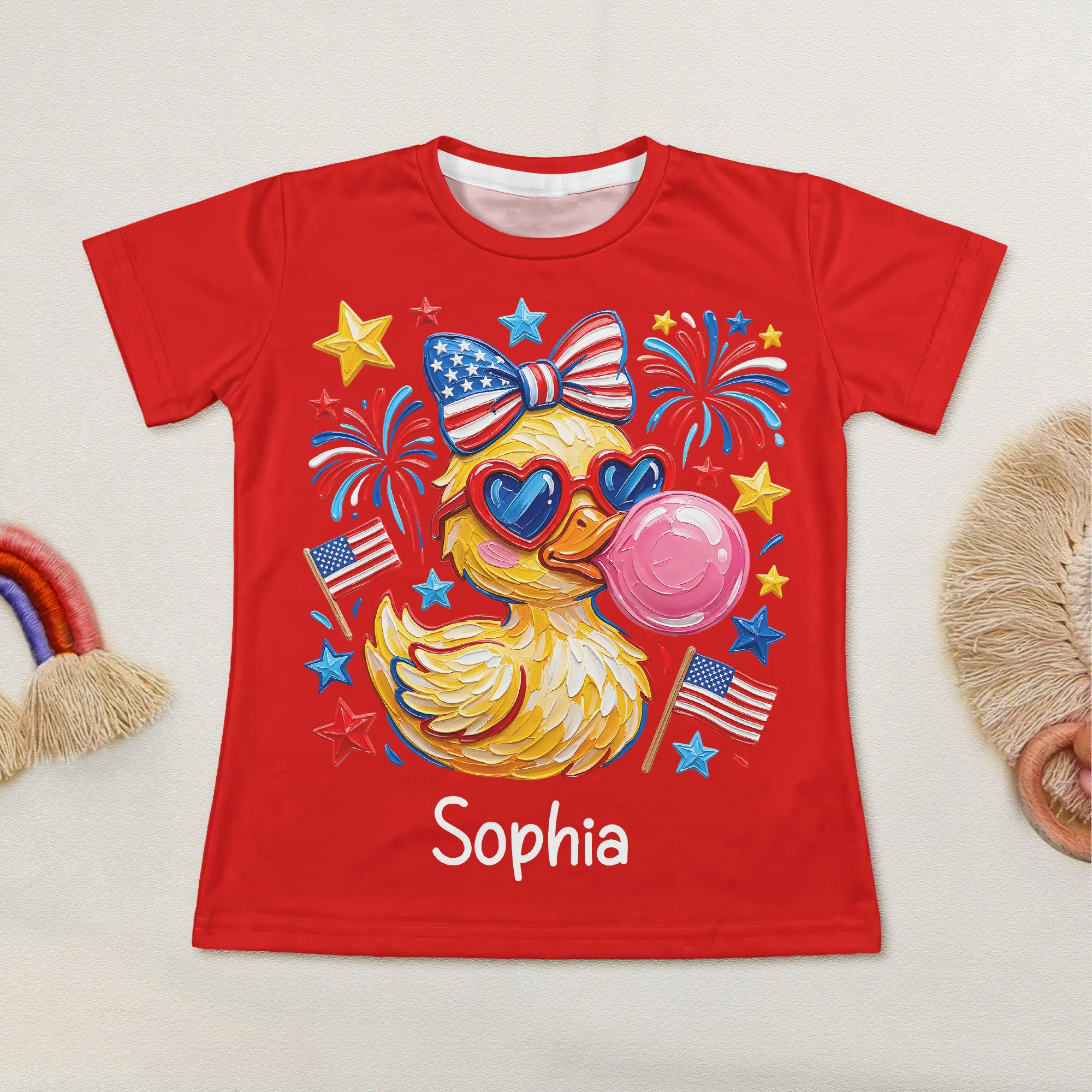 4th Of July Patriotic Kids Duck Usa Fireworks Flag - Personalized Kids Clothing Set - Image 4