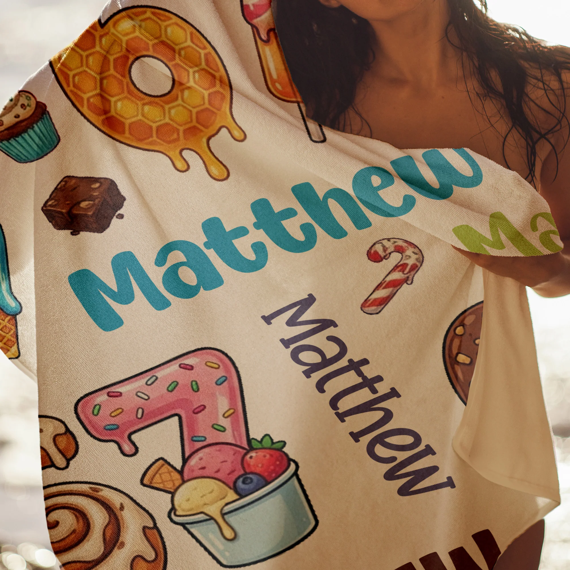 67 Ice Cream With Name Pattern - Personalized Quick-Dry Beach Towel - Image 6