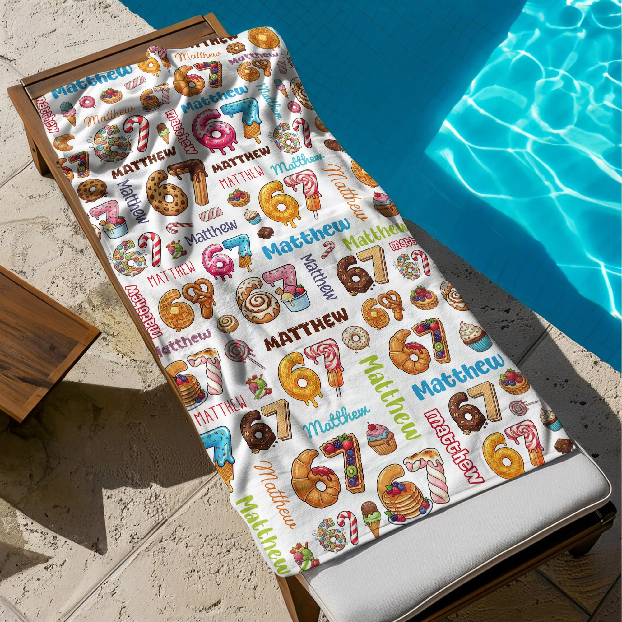 67 Ice Cream With Name Pattern - Personalized Quick-Dry Beach Towel - Image 9