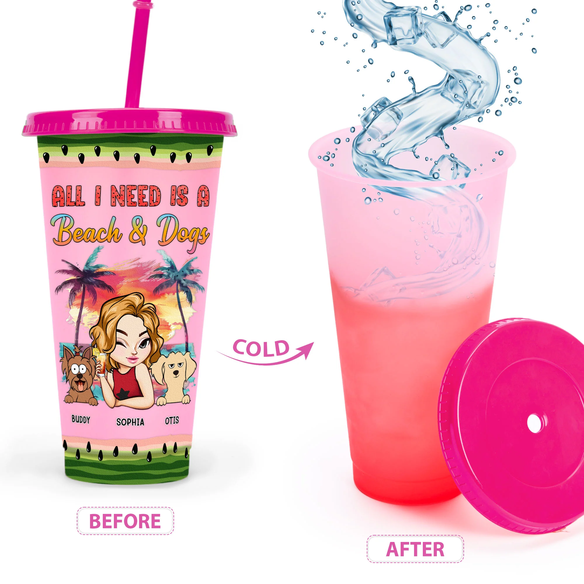 A Beach And Dogs - Personalized Color Changing Cup - Image 6