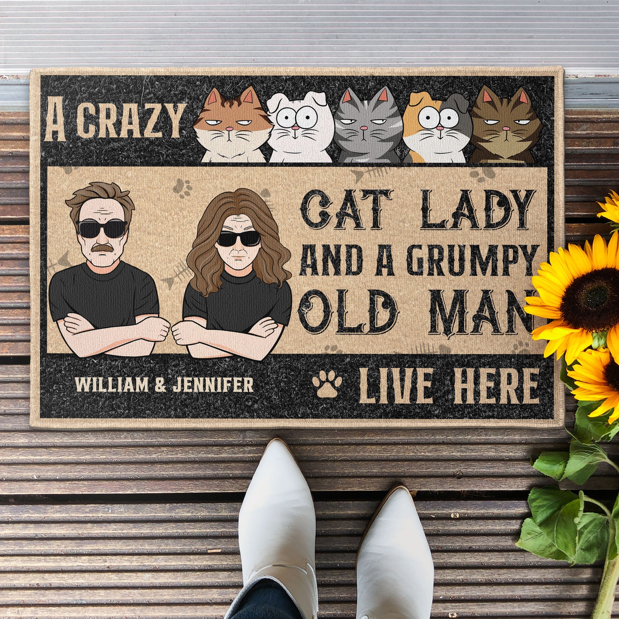 A Cat Lady And An Old Man - Personalized Doormat - Image 2