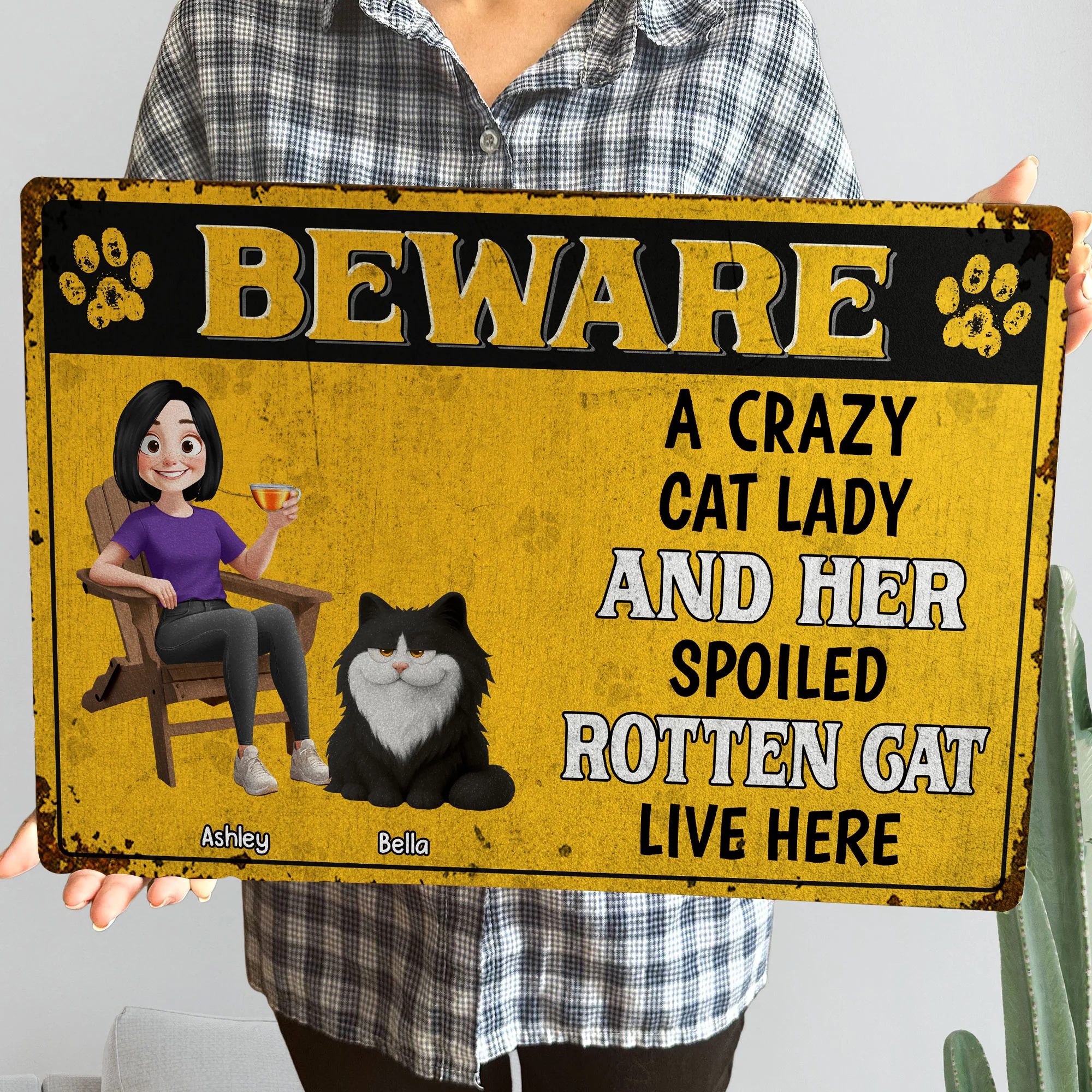 A Crazy Cat Lady & Her Spoiled Rotten Cats Live Here - Personalized Metal Sign - Image 4