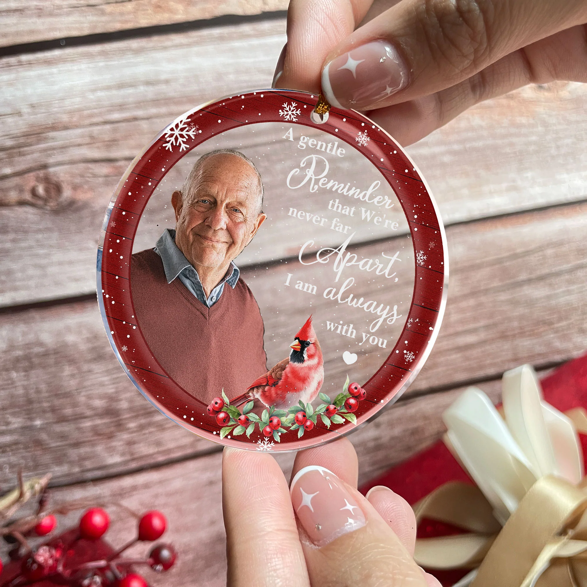 A Gentle Reminder That We're Never Far Apart - Personalized Acrylic Photo Ornament - Image 2