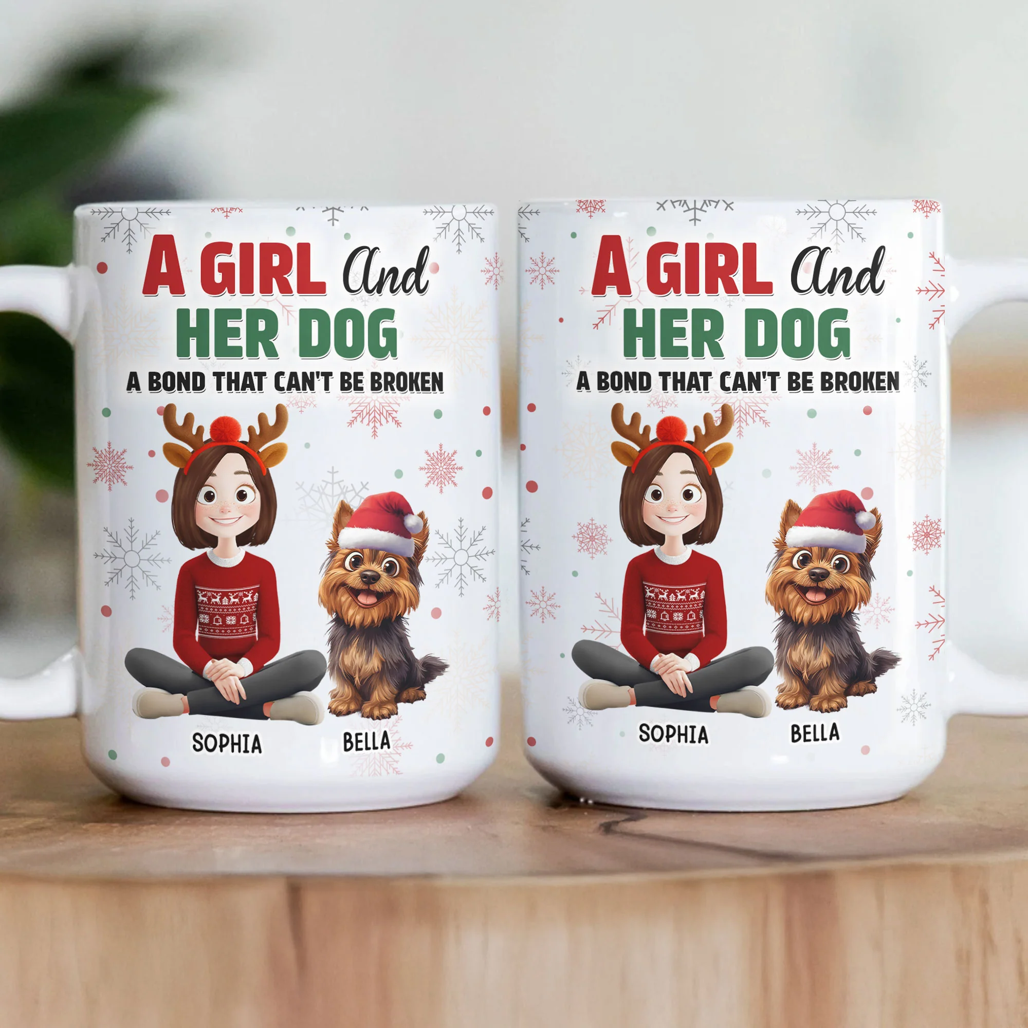 A Girl A Man And The Dog- A Bond Can't Be Broken - Personalized Mug - Image 3