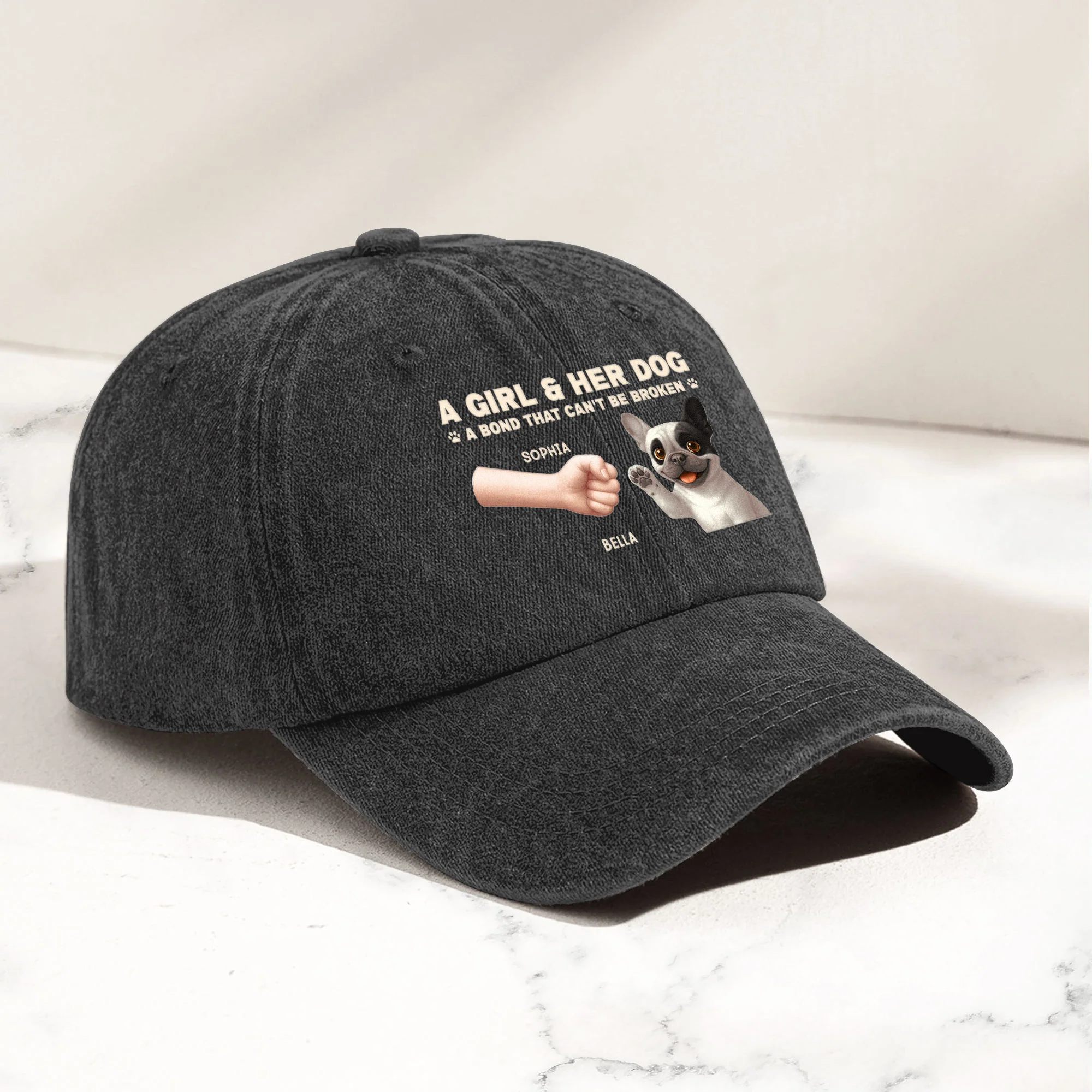A Girl And Her Dog - A Bond That Can't Be Broken - Personalized Distressed Denim Cap - Image 2