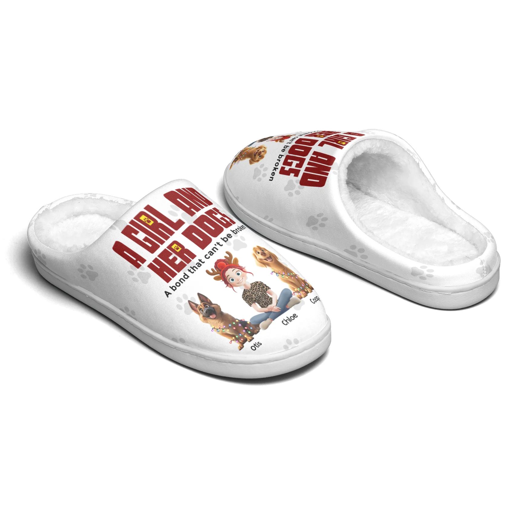 A Girl And Her Dogs A Bond That Can't Be Broken - Personalized Slippers - Image 3