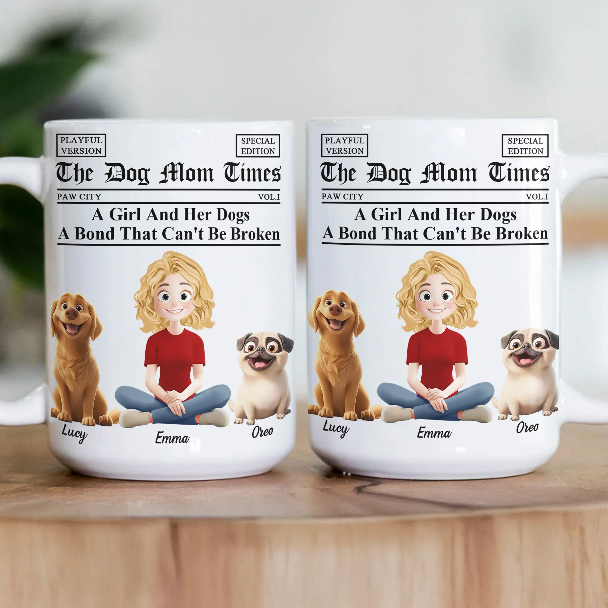 A Girl And Her Dogs Cats A Bond That Can't Be Broken Newspaper Themed - Custom Gift For Pet Mom Dad - Personalized Mug - Image 4