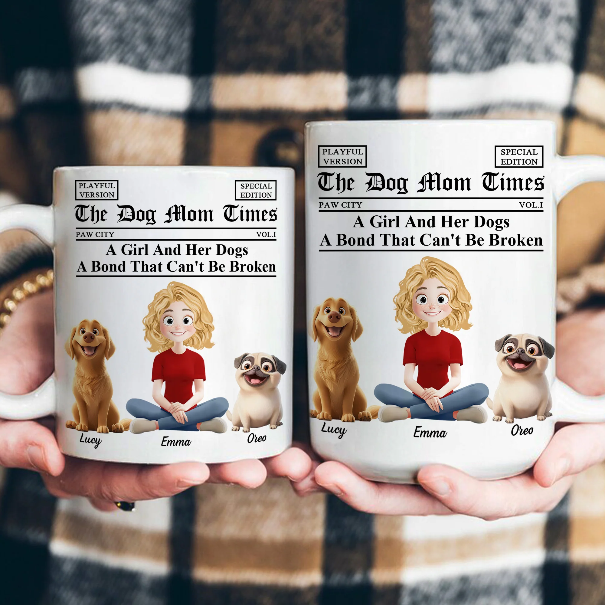 A Girl And Her Dogs Cats A Bond That Can't Be Broken Newspaper Themed - Custom Gift For Pet Mom Dad - Personalized Mug - Image 5