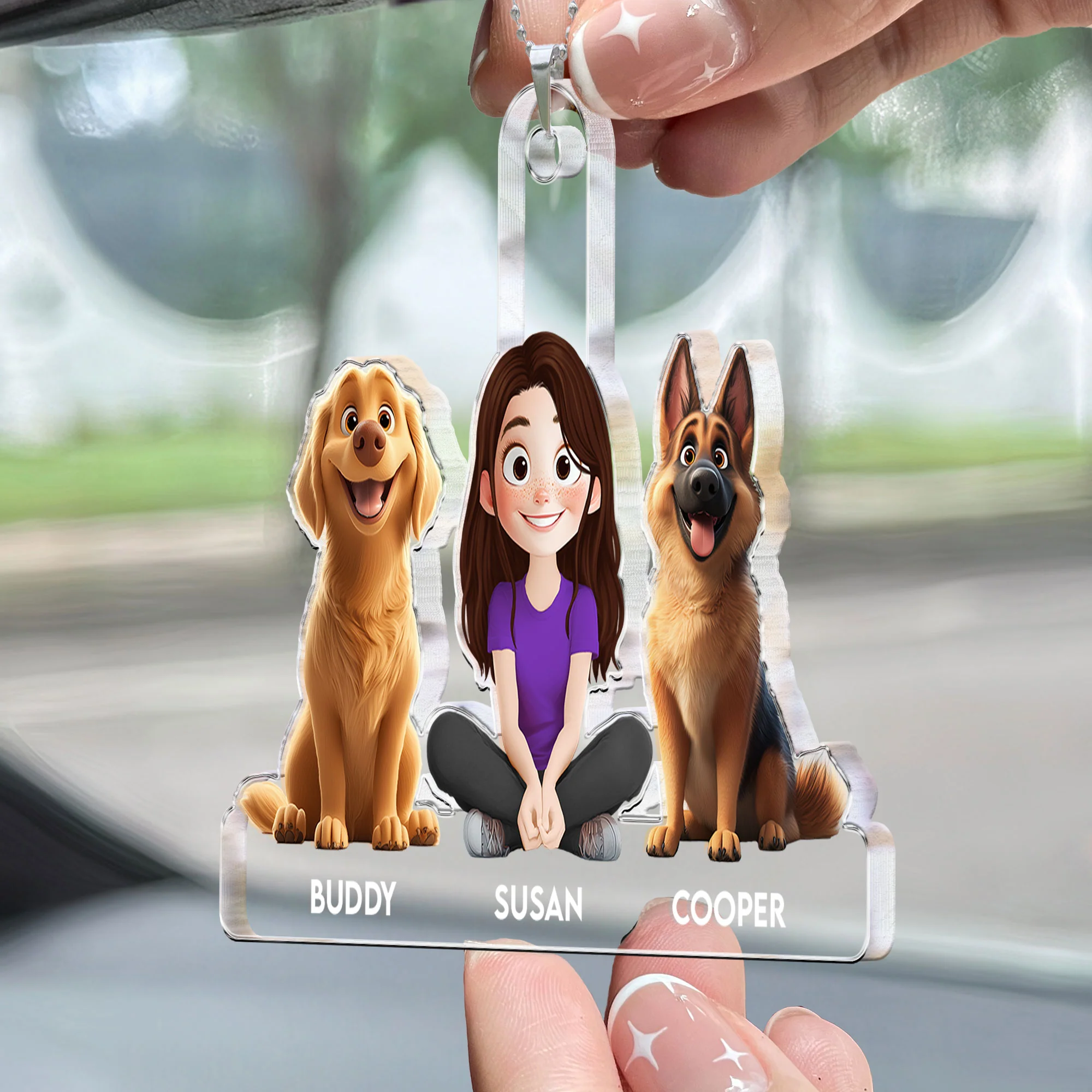 A Girl And Her Dogs - New Cartoon Pet - Personalized Rear View Mirror Accessory - Image 2