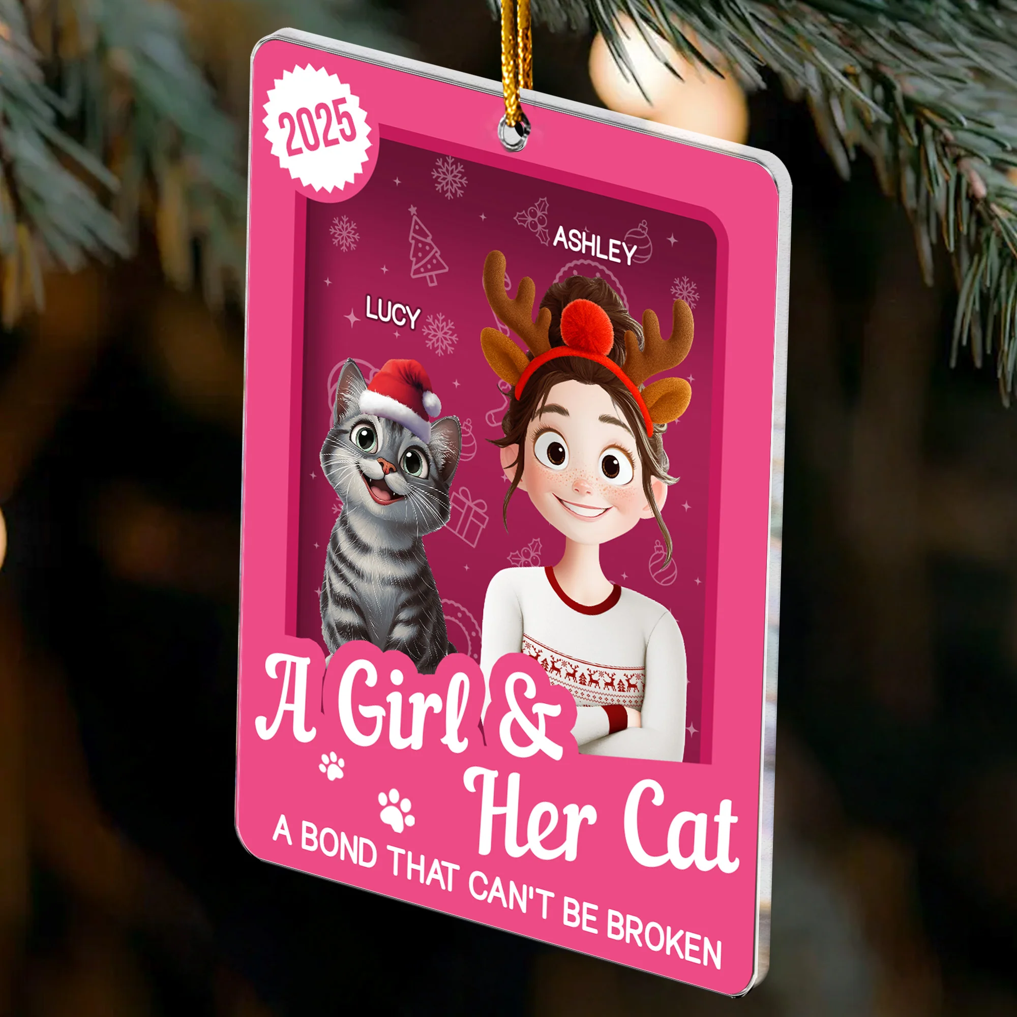 A Girl & Her Cats Has Unbreakable Bond Toy Box - Personalized Acrylic Ornament - Image 3
