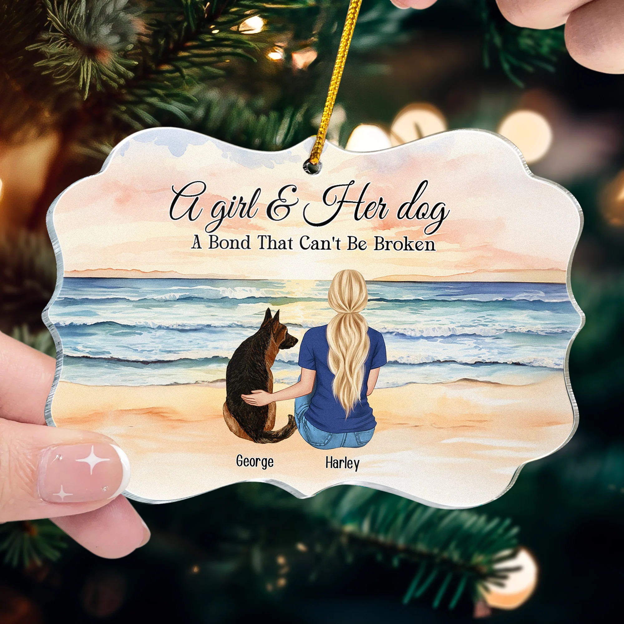 A Girl & Her Dog A Bond That Can't Be Broken - Personalized Acrylic Ornament - Image 2