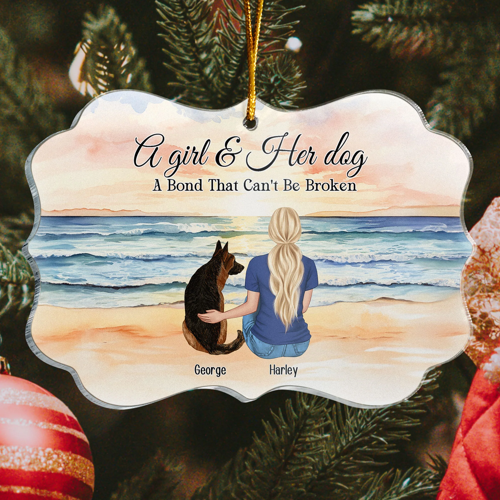 A Girl & Her Dog A Bond That Can't Be Broken - Personalized Acrylic Ornament - Image 3