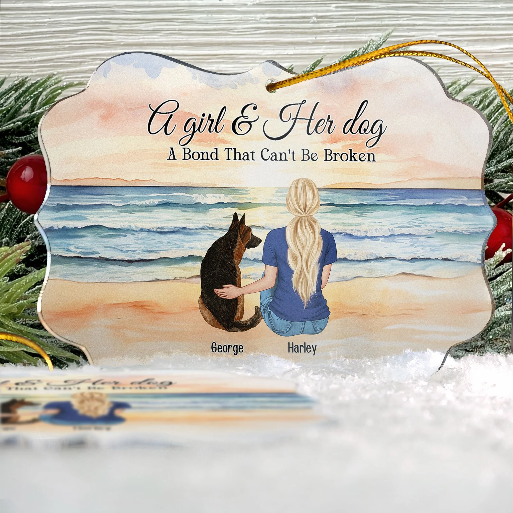 A Girl & Her Dog A Bond That Can't Be Broken - Personalized Acrylic Ornament - Image 4