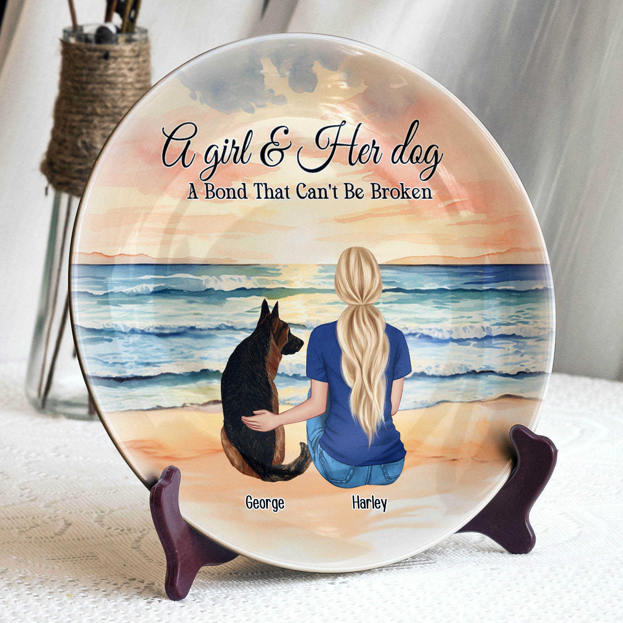 A Girl & Her Dog A Bond That Can't Be Broken - Personalized Ceramic Plate - Image 2