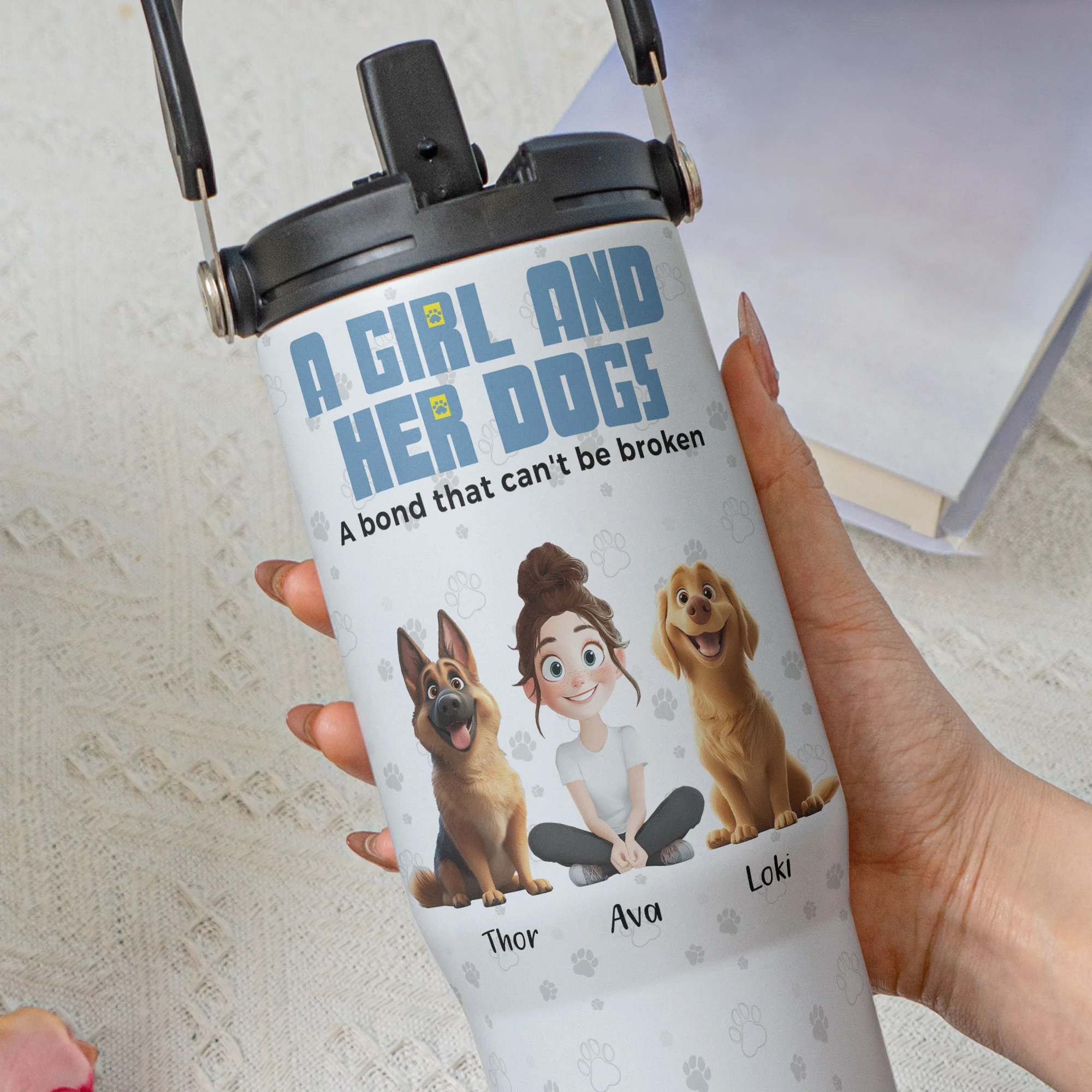 A Girl & Her Dogs With Unbreakable Bond - Personalized 30oz Tumbler With Handle - Image 3