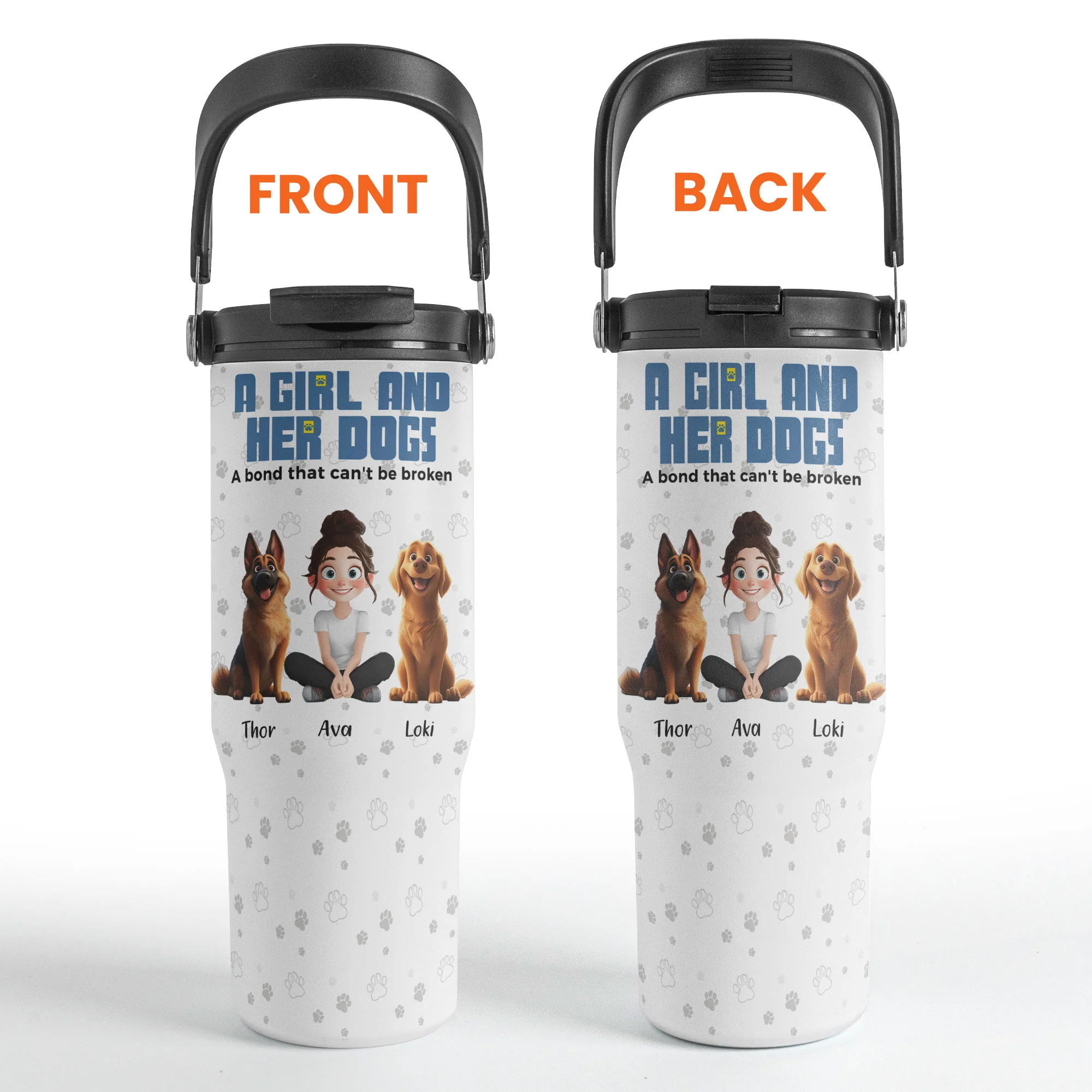 A Girl & Her Dogs With Unbreakable Bond - Personalized 30oz Tumbler With Handle - Image 5