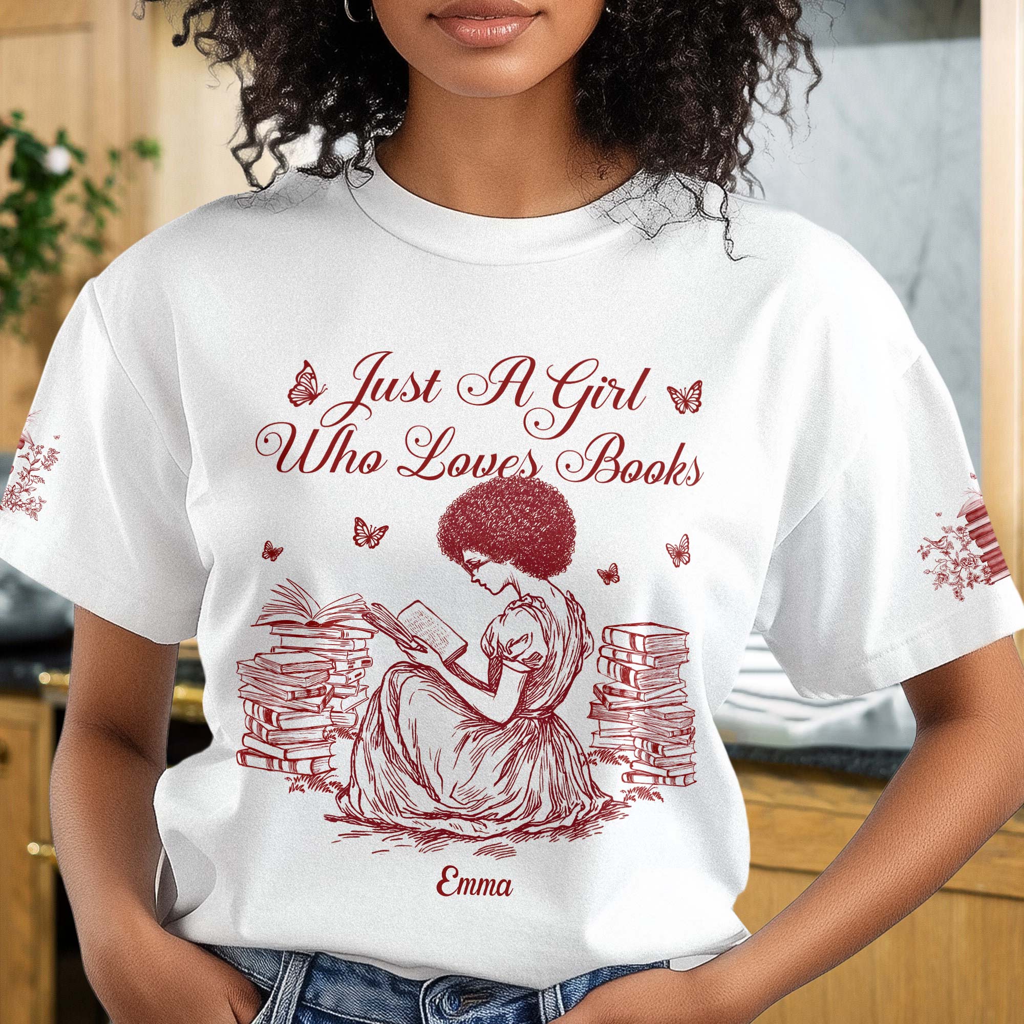 A Girl Who Loves Books, Custom Favorite Book Toile De Jouy - Personalized Shirt - Image 3