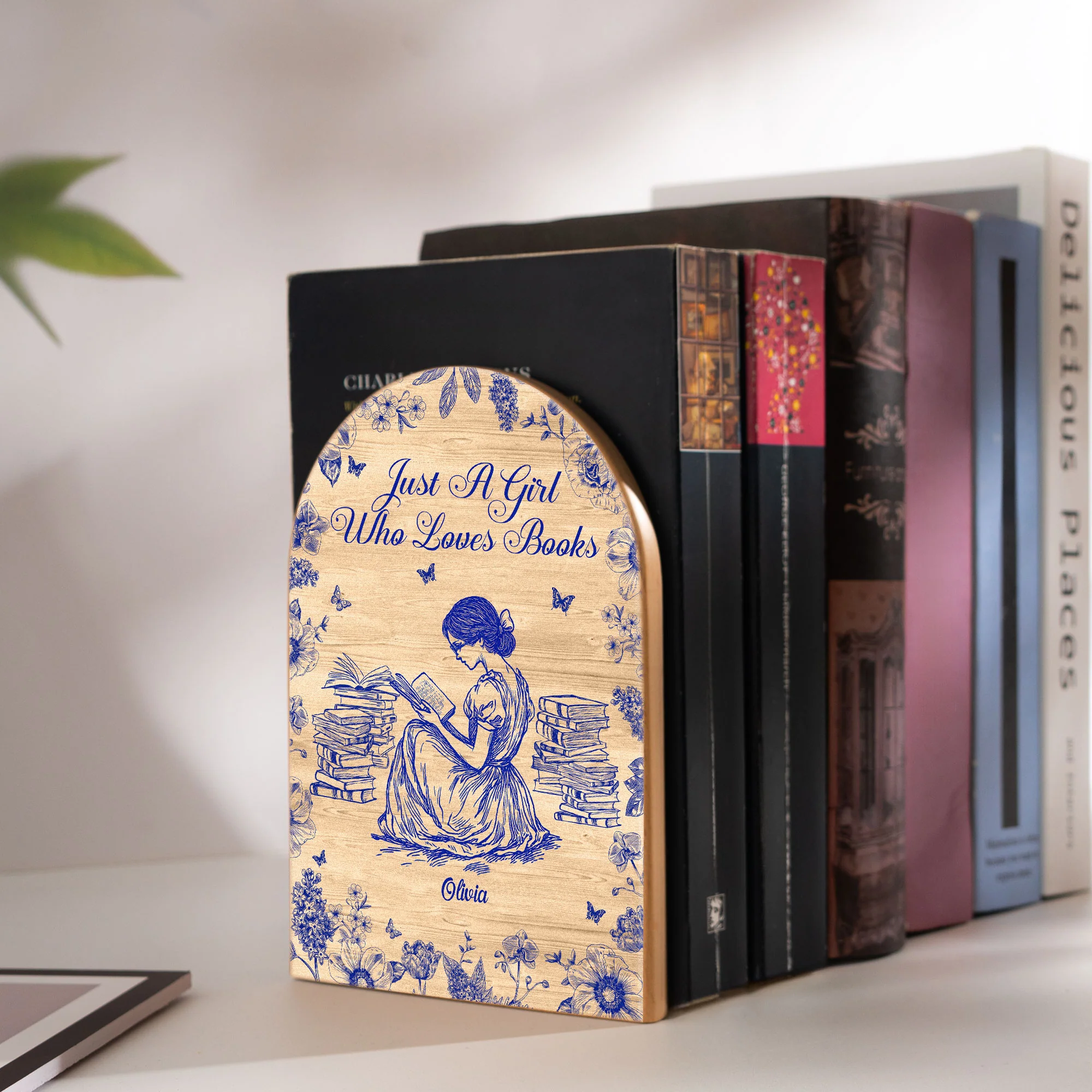 A Girl Who Loves Books Toile De Jouy - Custom Wood Book Ends - Image 3