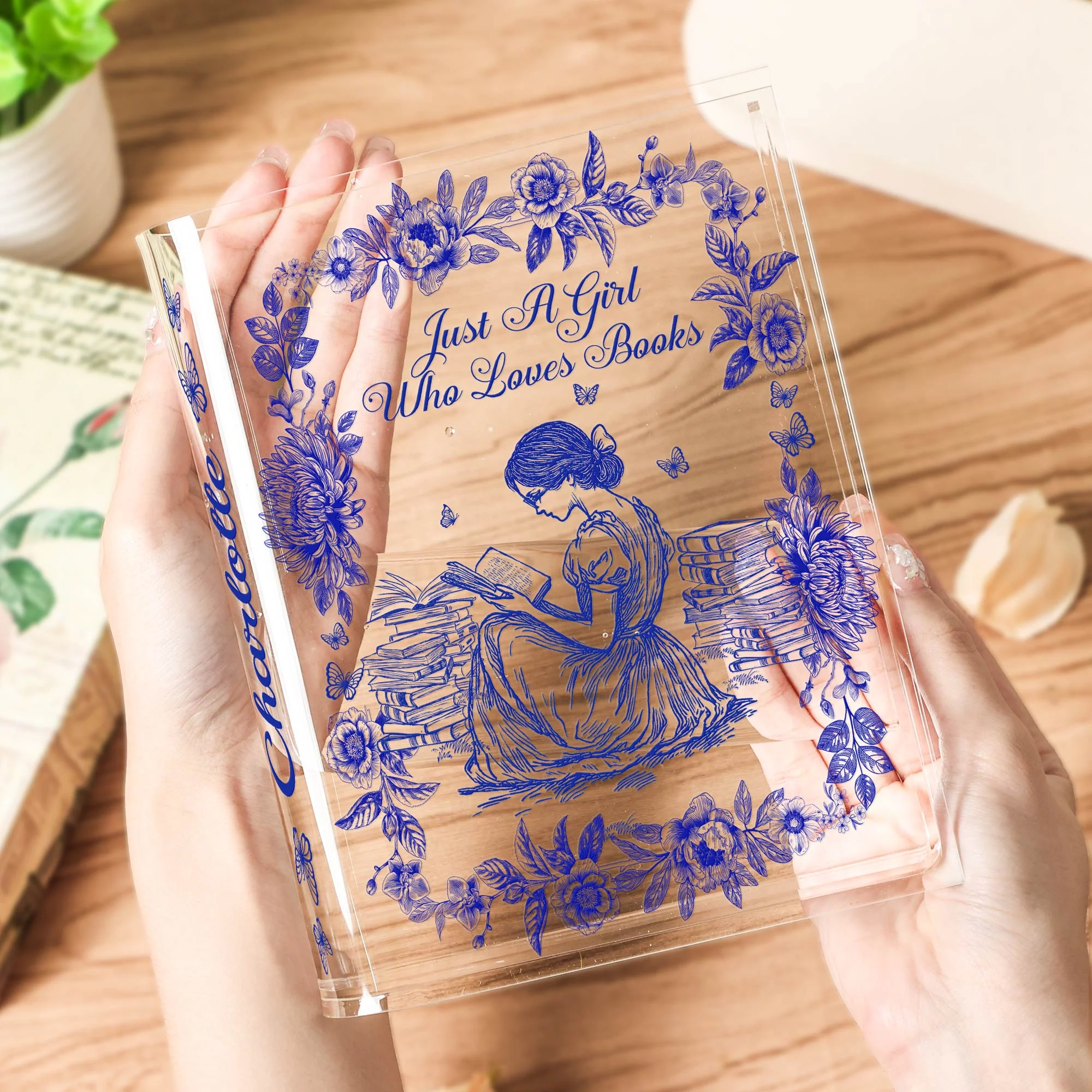 A Girl Who Loves Books Toile De Jouy - Personalized Acrylic Book Vase - Image 4