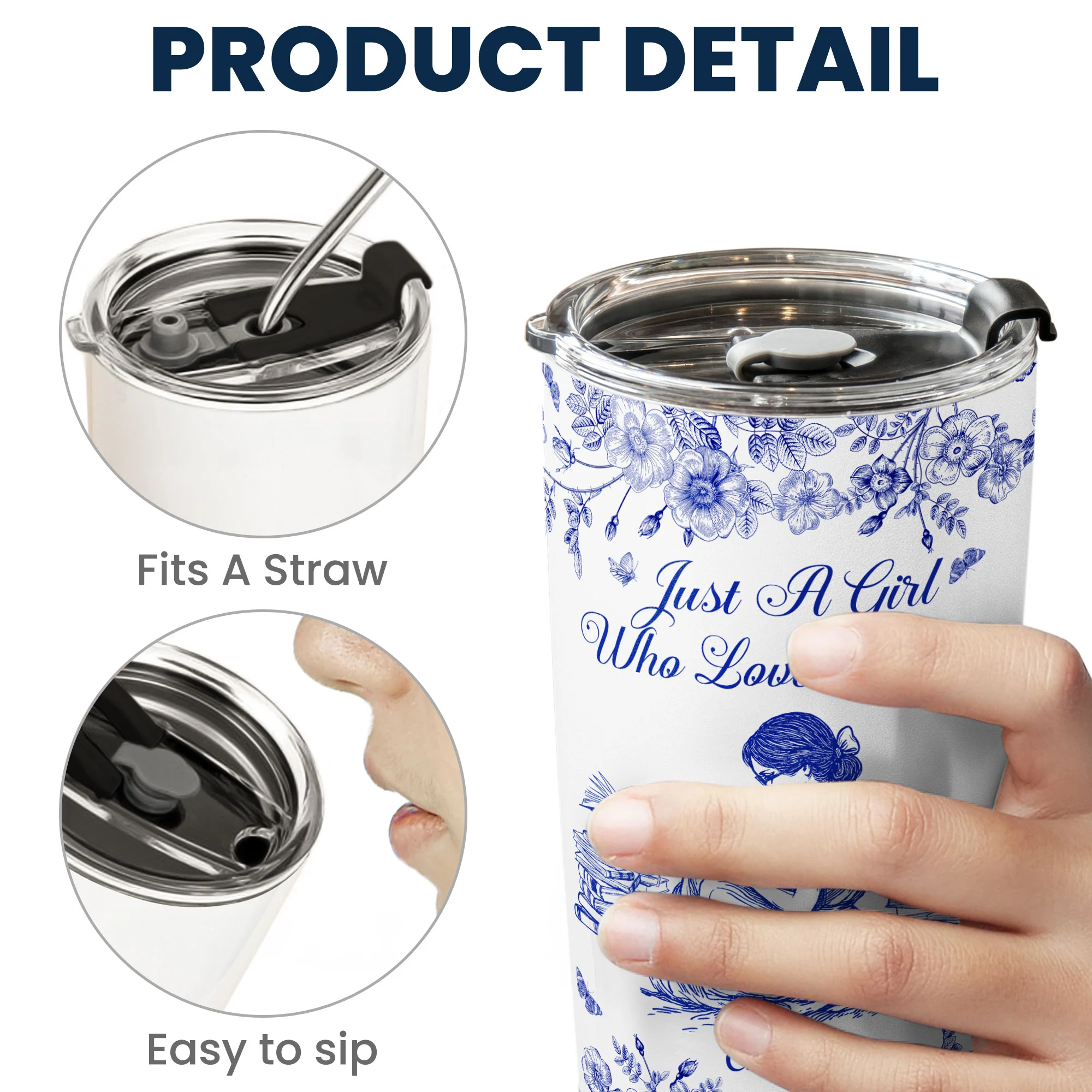 A Girl Who Loves Books Toile De Jouy - Personalized Tumbler Cup - Image 4
