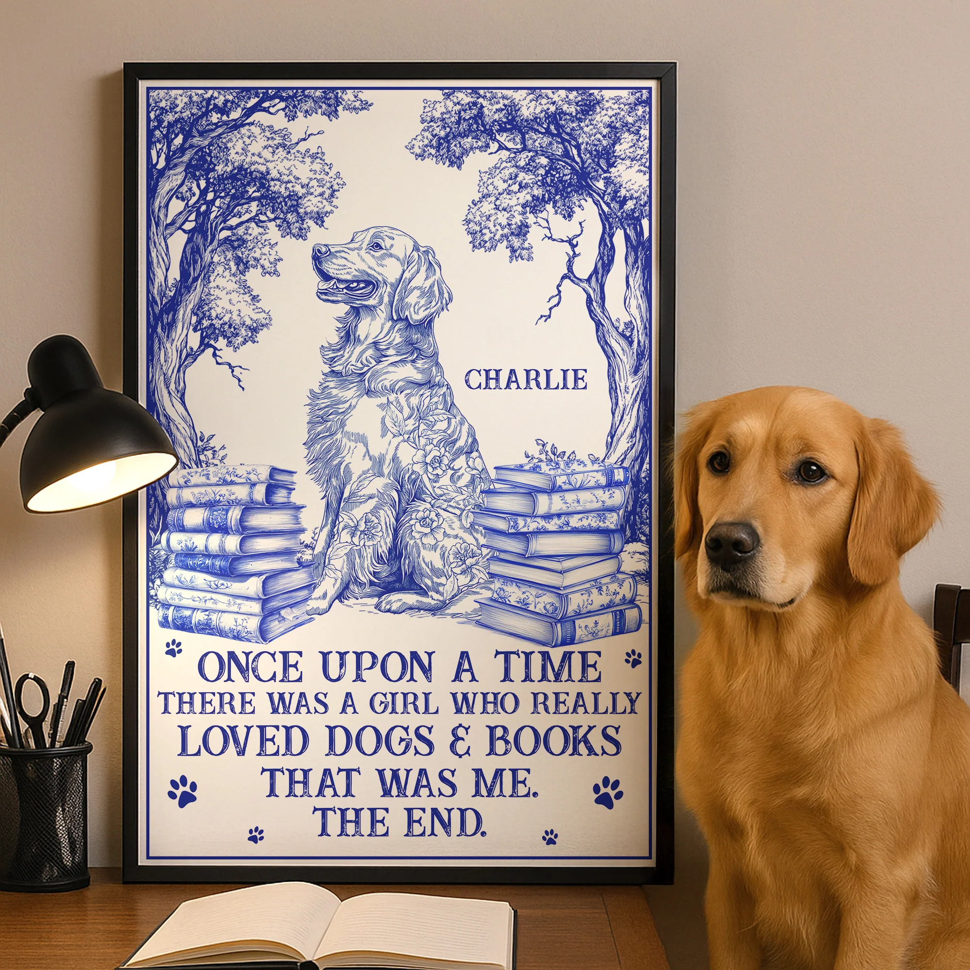 A Girl Who Really Loved Dogs And Books Toile De Jouy - Personalized Poster - Image 2