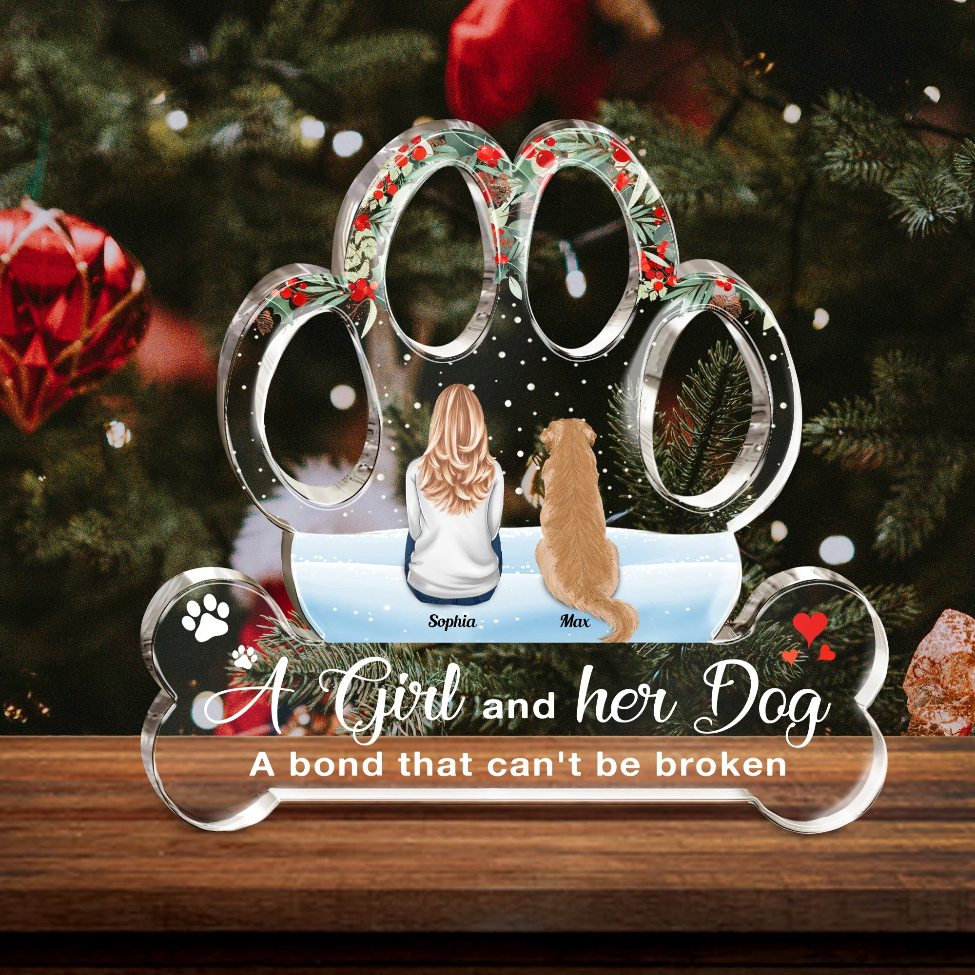 A Girl, Woman, Boy, Man & Dogs A Bond That Can'T Be Broken - Personalized Custom Shaped Acrylic Plaque - Christmas, Loving Gift For Dog Owner, Dog Lover, Dog Mom, Dog Dad - Image 5