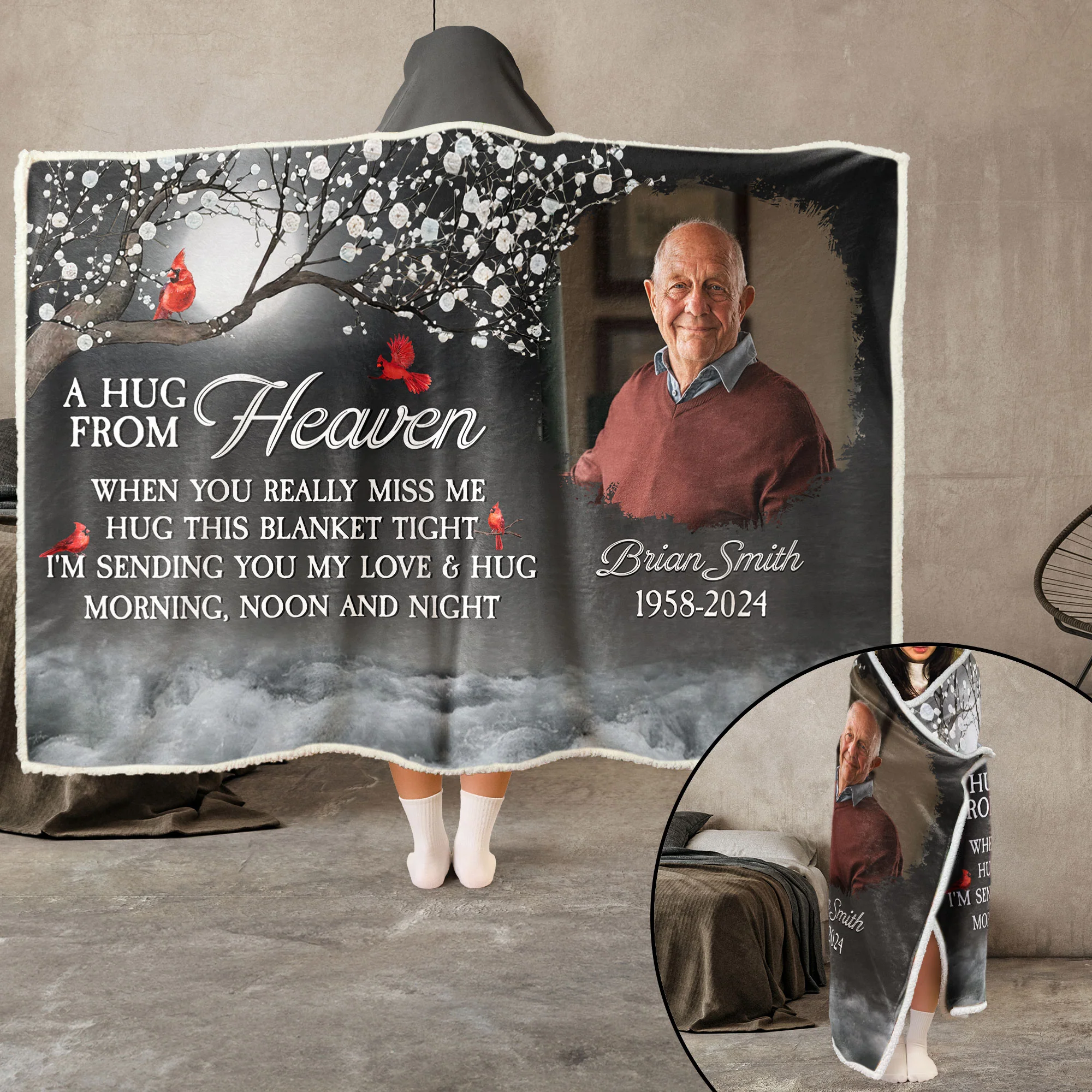 A Hug From Heaven Memorial - Personalized Photo Wearable Blanket Hoodie - Image 4