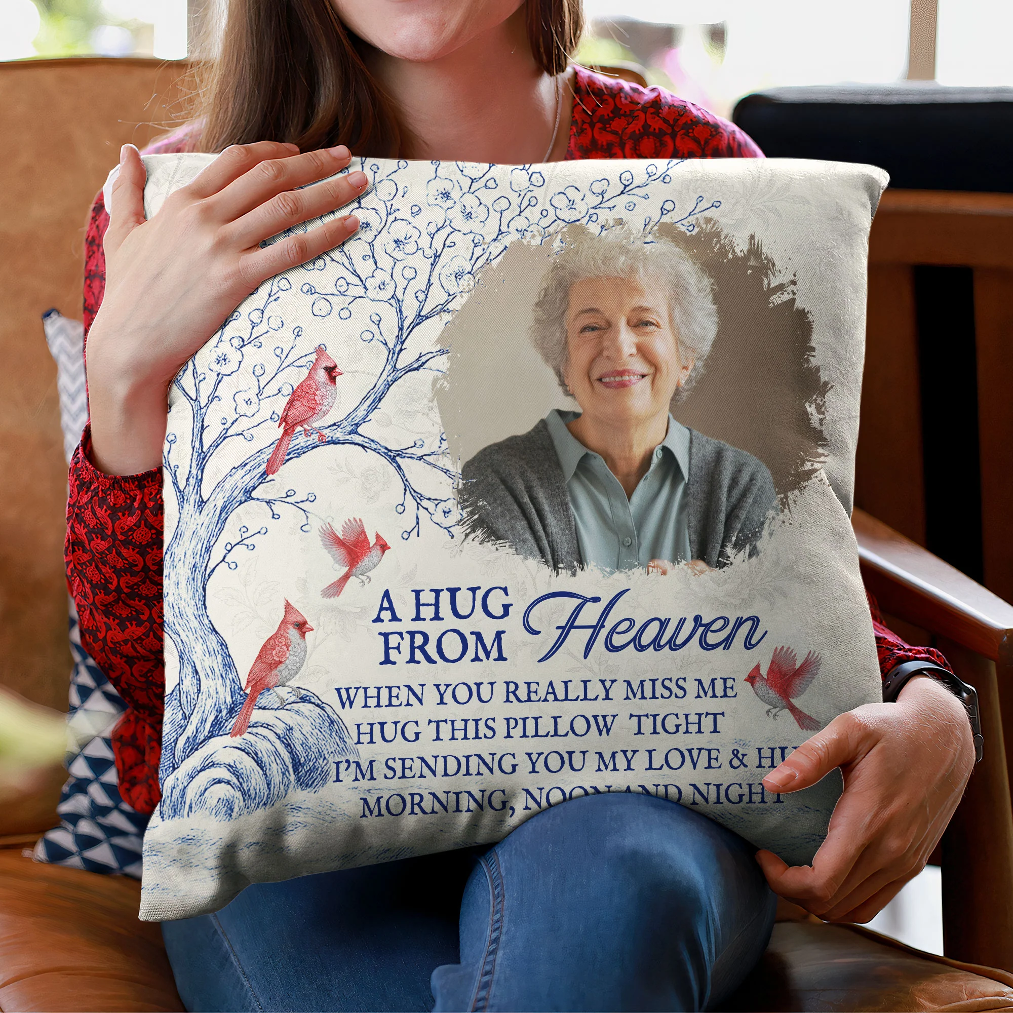 A Hug From Heaven New Version Toile De Jouy Style - Personalized Photo Pillow - Image 2